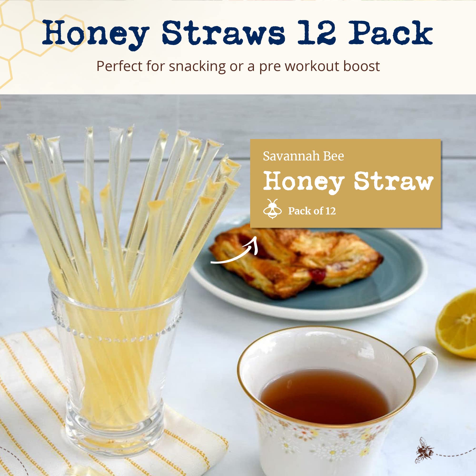 Savannah Bee Company Pure Acacia Honey Straws - 12 Pack | All Natural, Gluten Free & Kosher Certified Honey Sticks | Healthy Snacks for Kids & Adults | Perfect for On-the-Go, Tea Sweetener & Lunchboxes | Made in USA