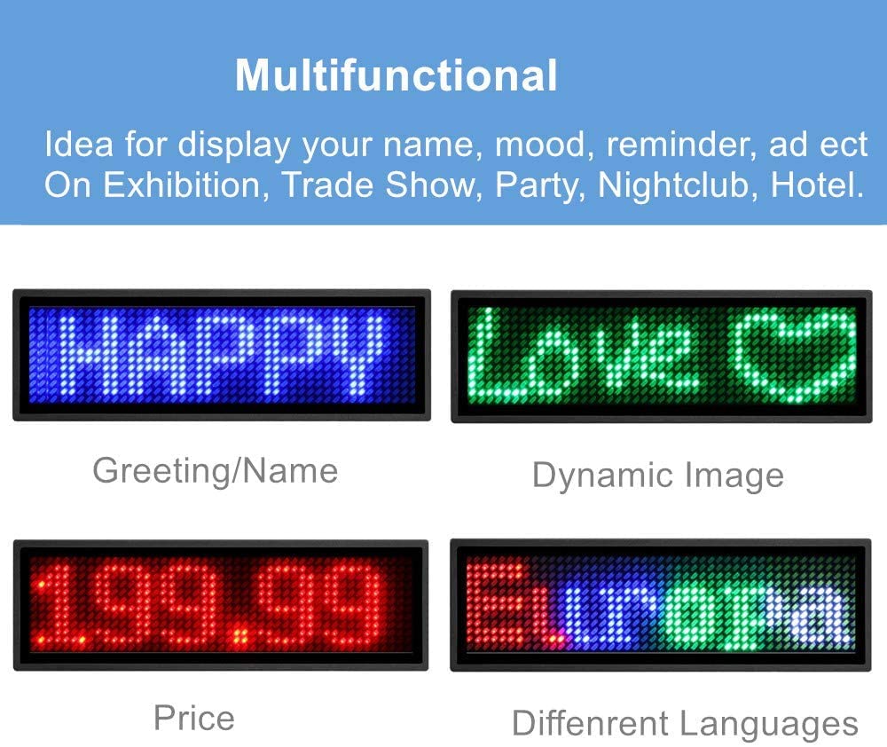 Programmable LED Name Badge - OUHL Upgraded Rechargeable Business Badge with Mini LED Display for Nightclubs, Parties, Retail & Corporate Events (Blue) | Perfect for Waiters, Hosts, Promoters & Customer Service Staff