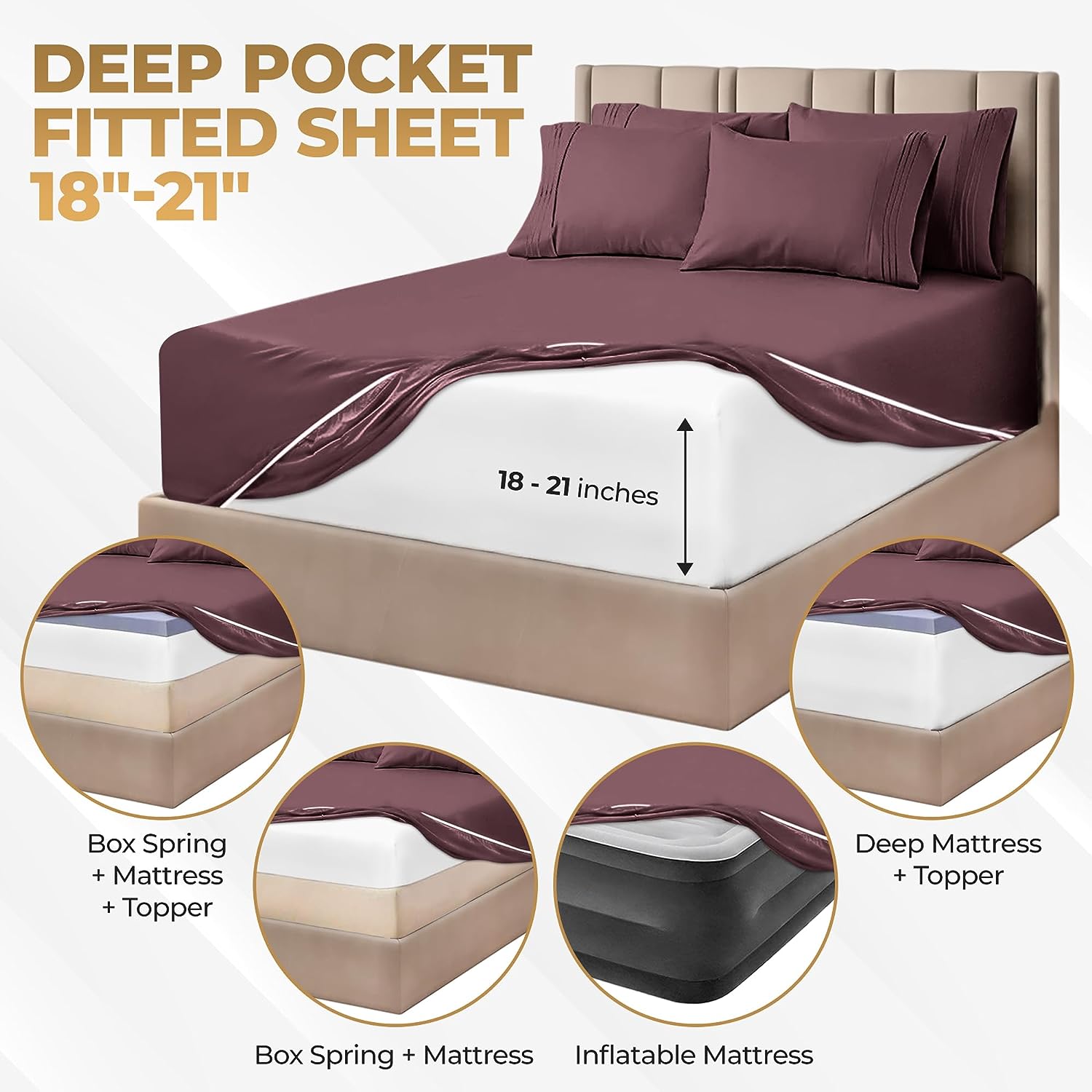 Luxury 1000 Thread Count Egyptian Cotton Deep Pocket Bed Sheet Set - Queen Size, Ultra Soft & Breathable for All-Season Comfort - Perfect for Master Bedroom, Guest Room, or Vacation Home