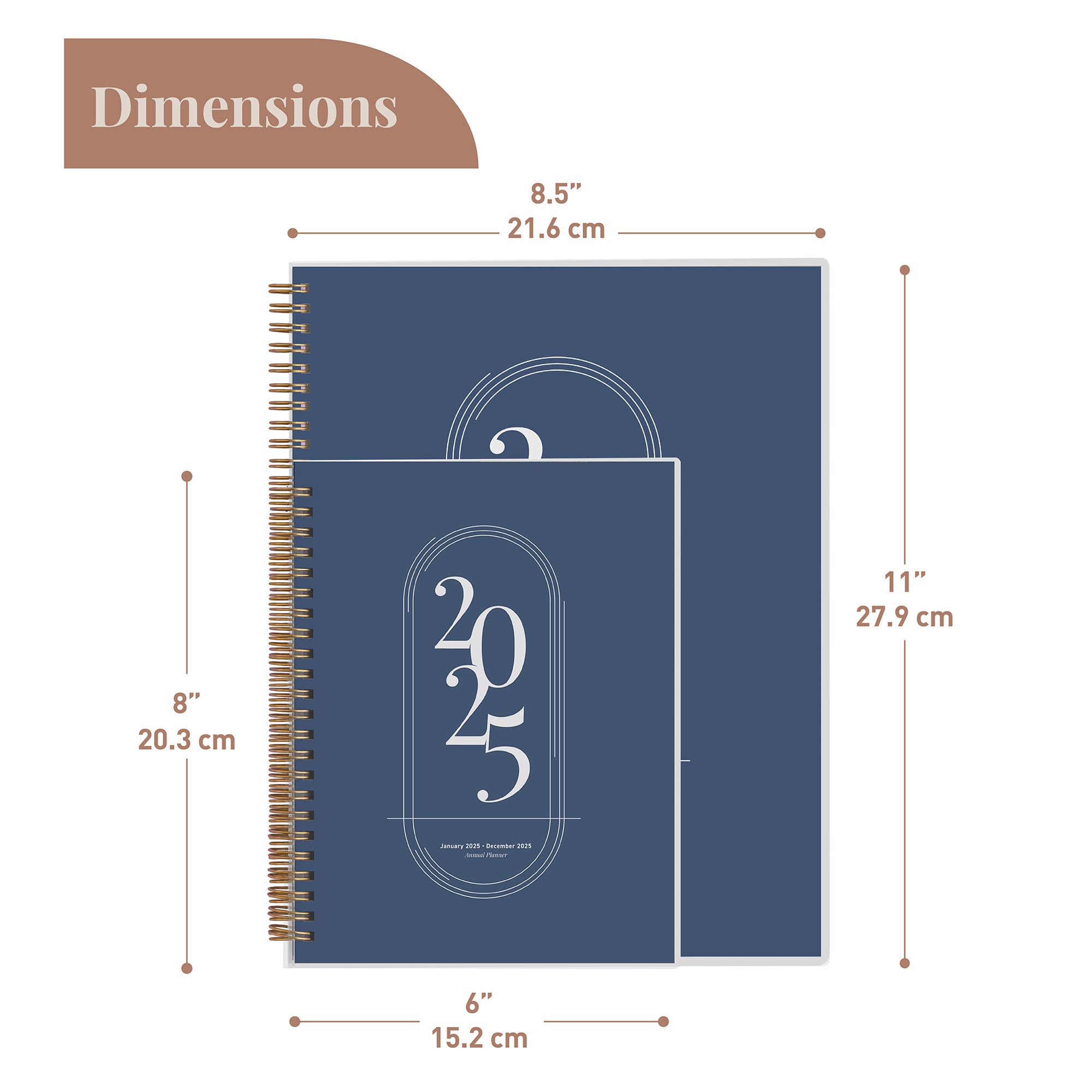 Rileys 2025 Weekly Planner - 8 x 6 Inch Academic Year Planner with Monthly & Weekly Spreads, Twin-Wire Binding, Flexible Midnight Blue Cover & Notes Pages - Perfect for Students, Professionals & Goal Tracking (Jan-Dec 2025)