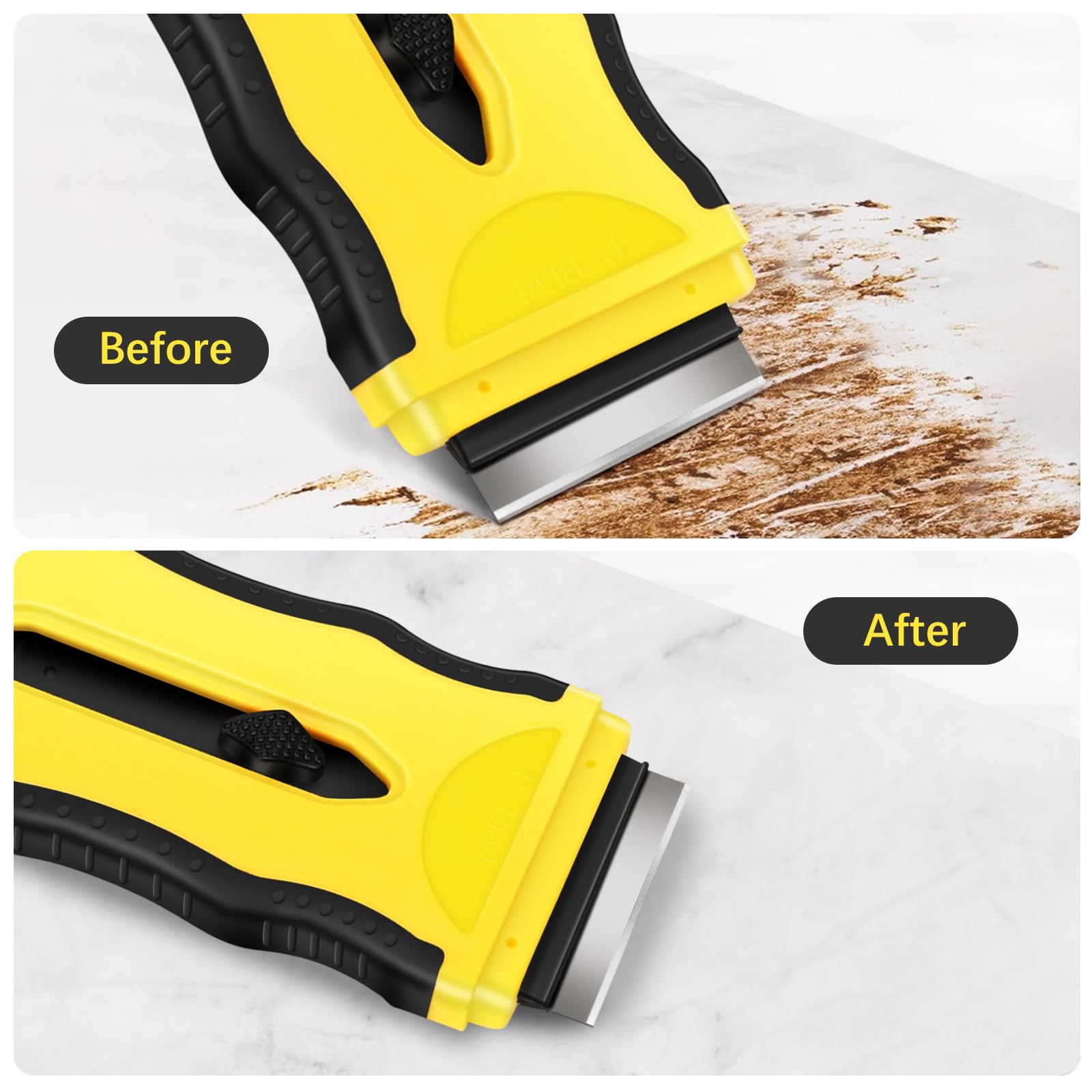 DEKEones 2-in-1 Razor Blade Scraper Tool - 5 Plastic & 5 Metal Blades for Stickers, Decals, Cooktop, Oven Cleaning - Multifunctional Scraper for Kitchen, Bathroom, Windows & DIY Projects (Yellow, 1 Pack)