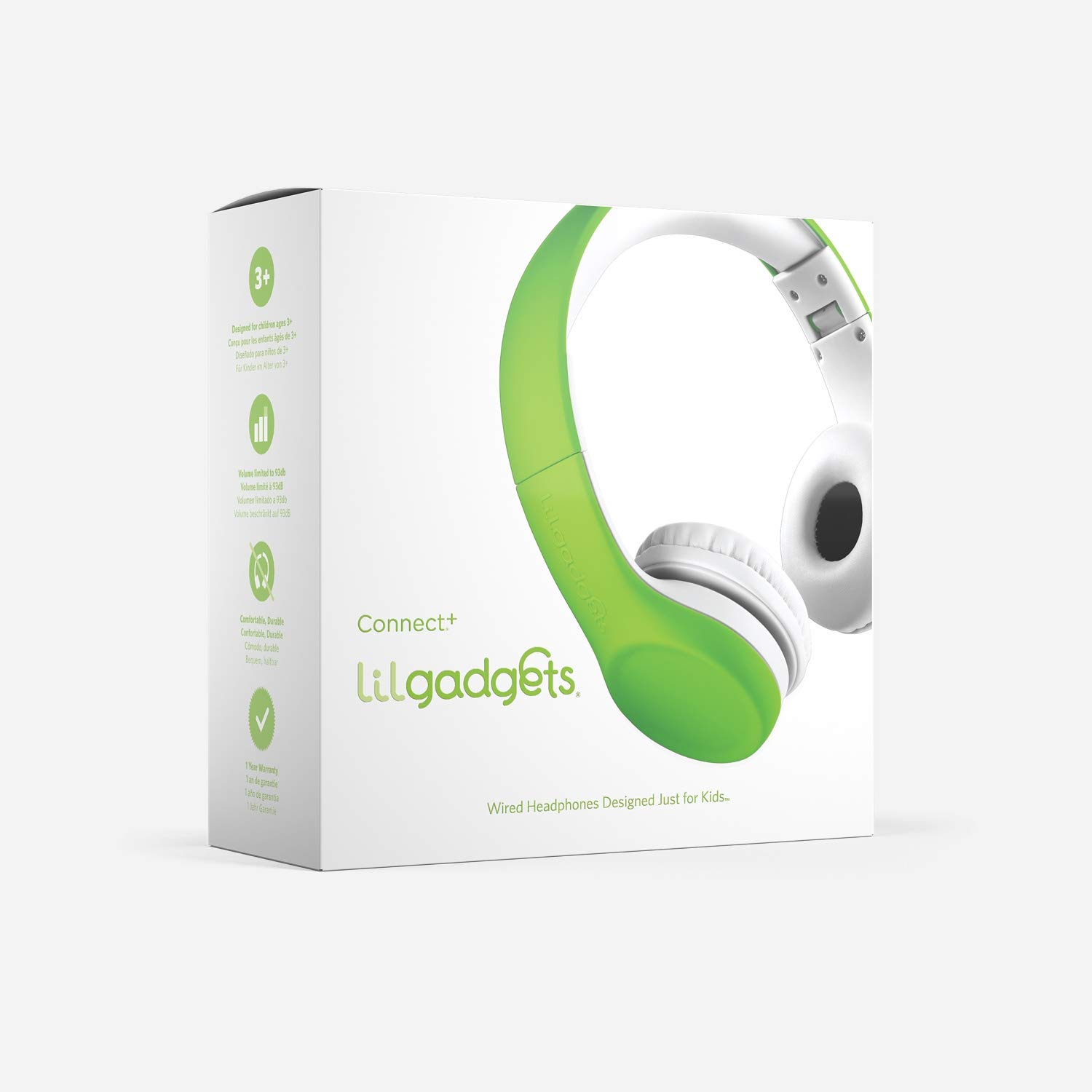 LilGadgets Connect+ Wired On-Ear Headphones for Kids - Volume Limiting & Noise Reduction with Built-in Microphone, SharePort Technology & SoftTouch Padding - Green Children's Headphones for School, Travel & Online Learning