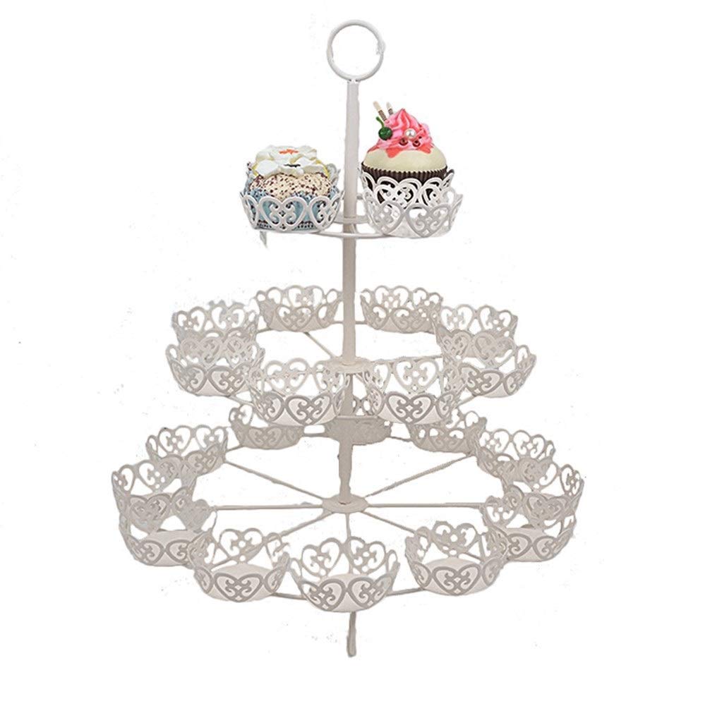 3-Tier Metal Cupcake Stand for Desserts, Cakes & Fruits - Elegant Embossed Design for Weddings, Birthdays, Afternoon Tea Parties & Special Events - Sturdy Cake Tower Display Stand for Buffets, Bakeries & Home Decor