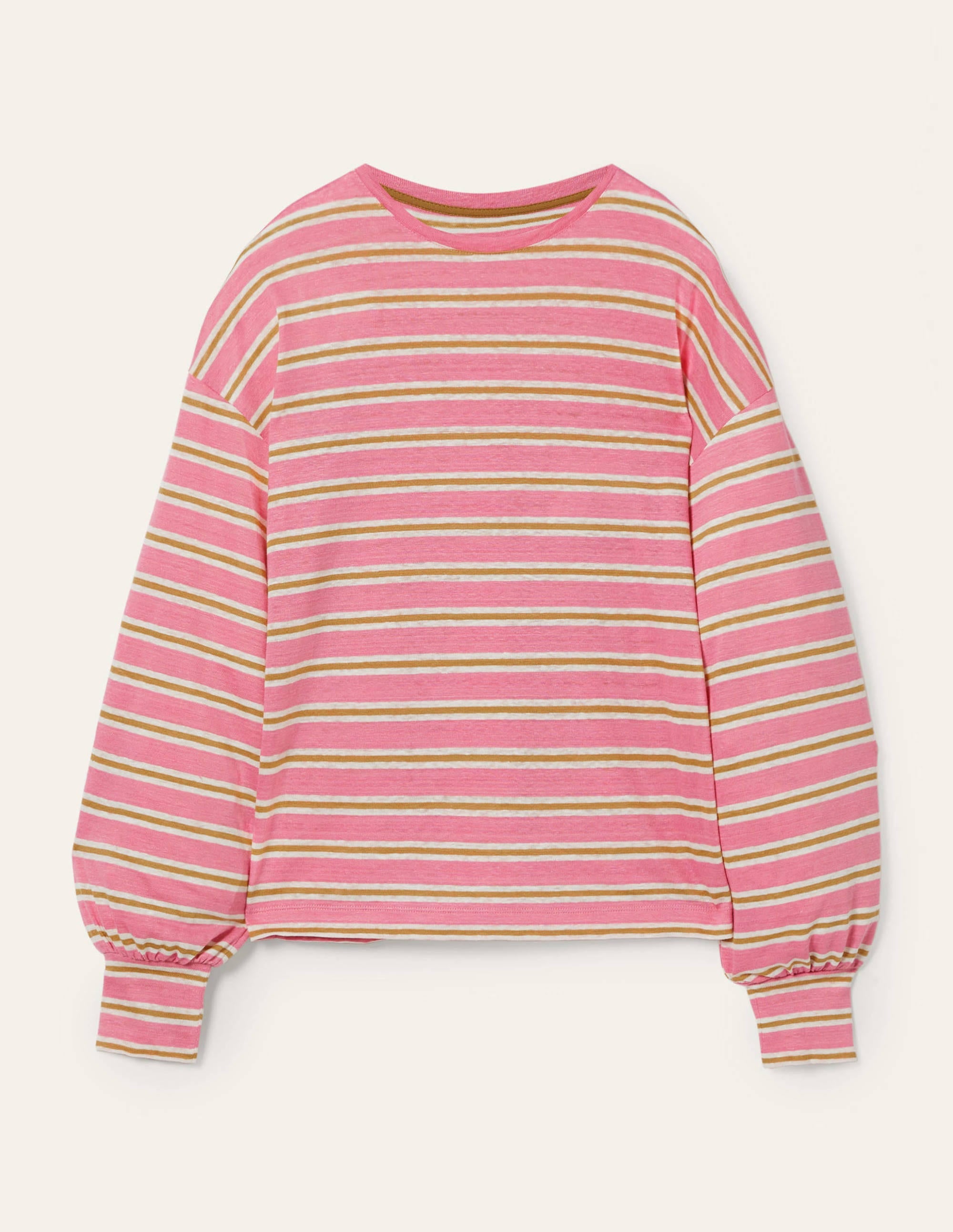 Stylish Linen Blouson Top in Posy Pink & Brioche Stripe - Perfect for Casual Outings & Summer Fashion