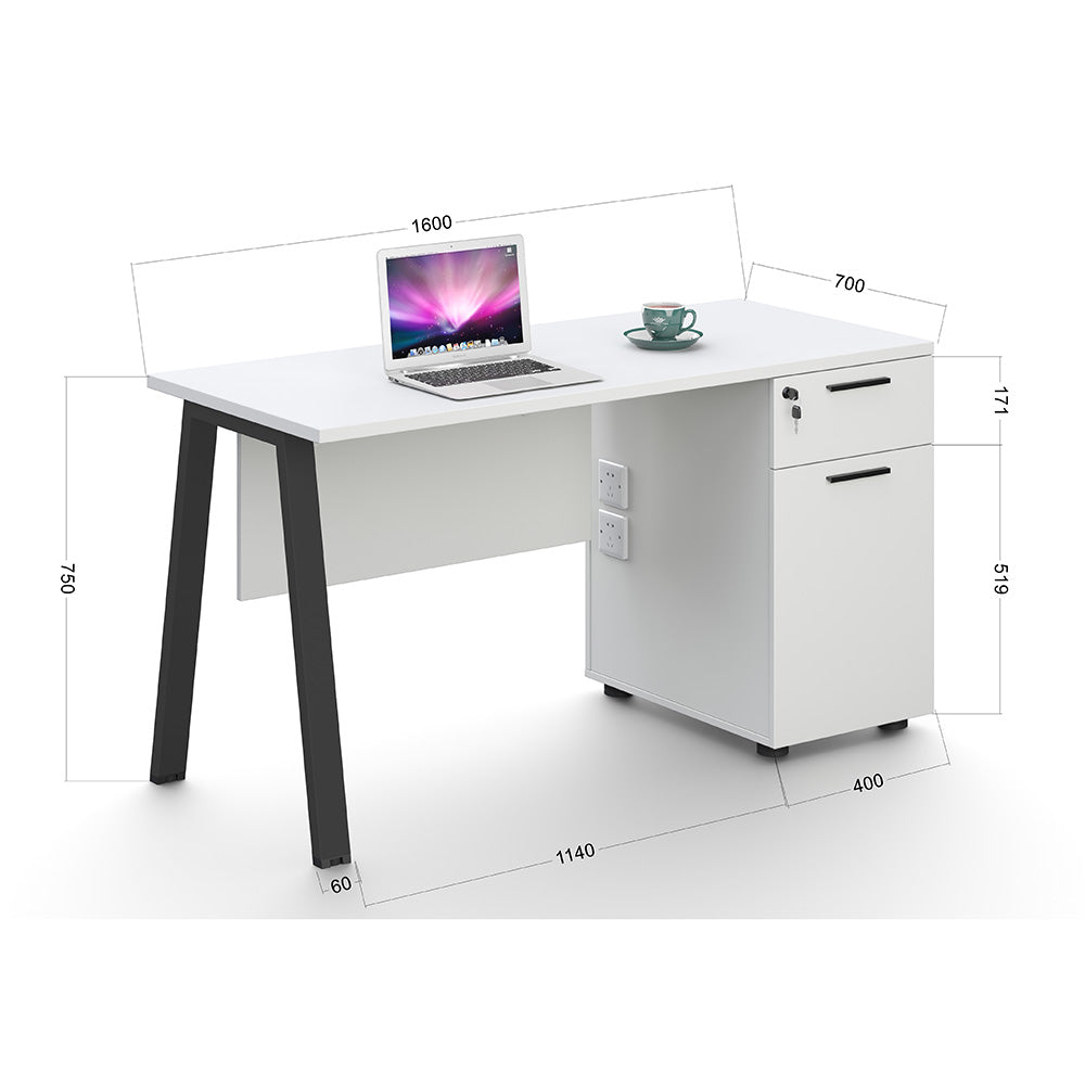 ASPEN 160cm Single Workstation Desk - White & Black Modern Office Furniture for Home & Office Workspace