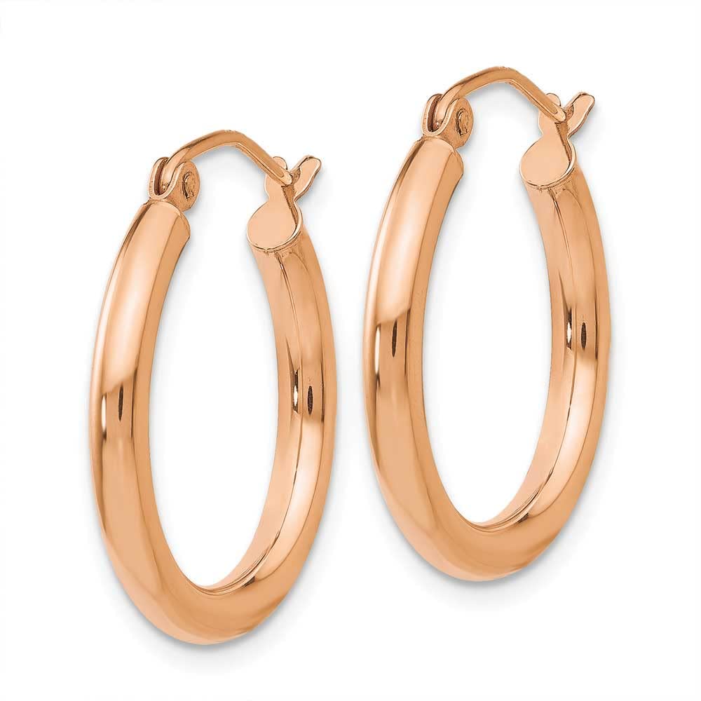 14K Rose Gold Polished 2.5mm Lightweight Tube Hoop Earrings for Women - Hypoallergenic Everyday Dainty Jewelry for Work, Date Night & Special Occasions
