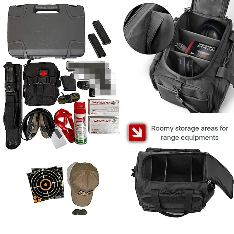 MilitaryKart Heavy Duty Tactical Range Bag - Durable Shooting Range Gear for Pistol & Rifle Accessories | Perfect for Gun Range, Hunting & Outdoor Training