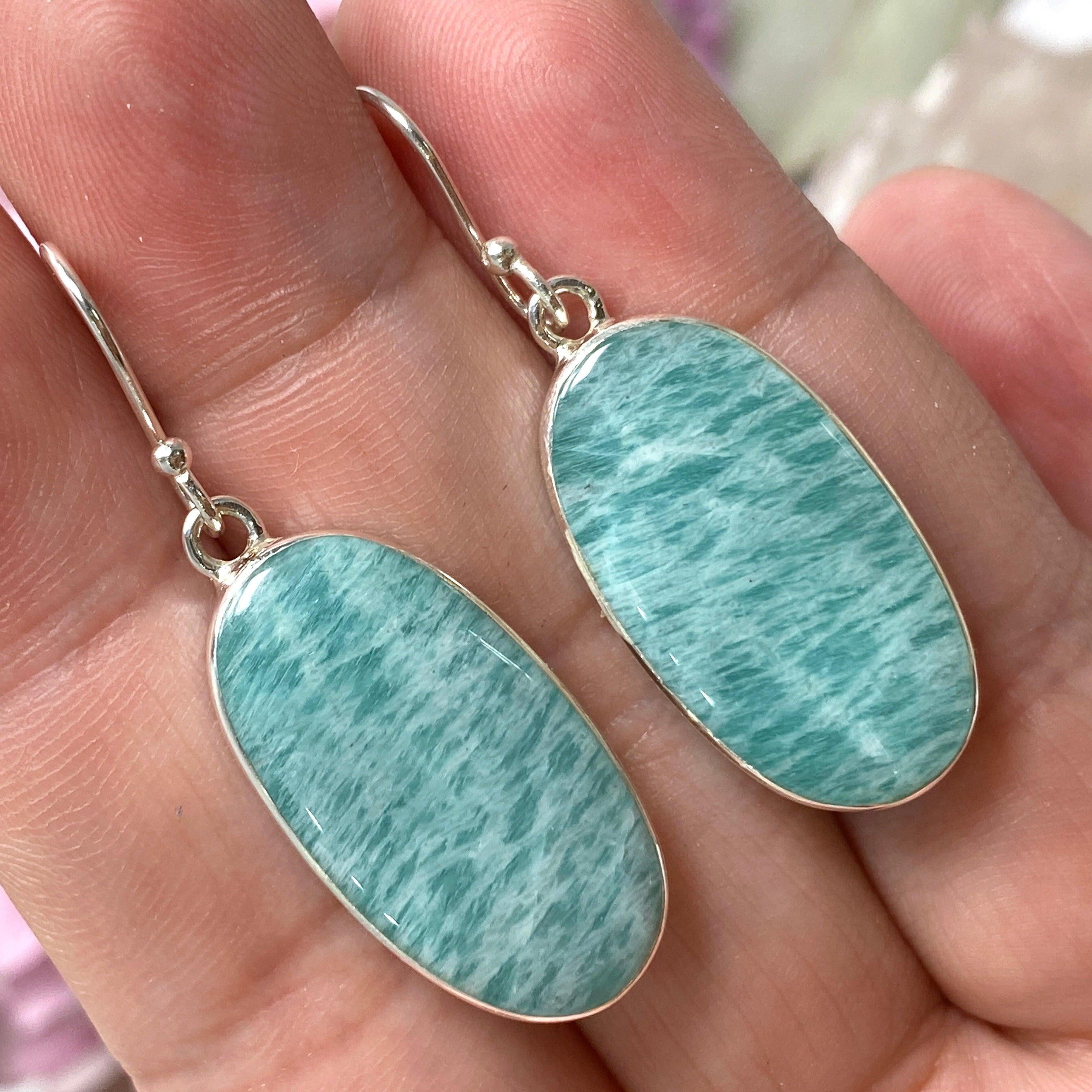 Amazonite Oval Stud Earrings for Women - 925 Sterling Silver Gemstone Jewelry - Elegant Gift for Birthday, Anniversary & Special Occasions