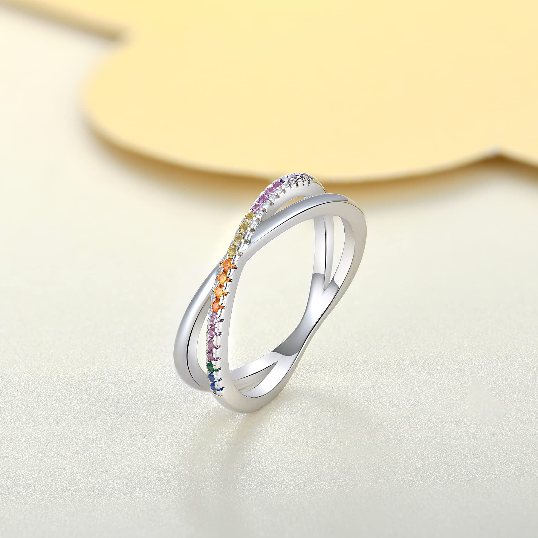 STARCHENIE Sterling Silver Criss Cross Wrap Ring for Women - Cubic Zirconia Wedding Band, Stackable Fashion Jewelry - Perfect for Date Night, Anniversary Gifts & Everyday Wear