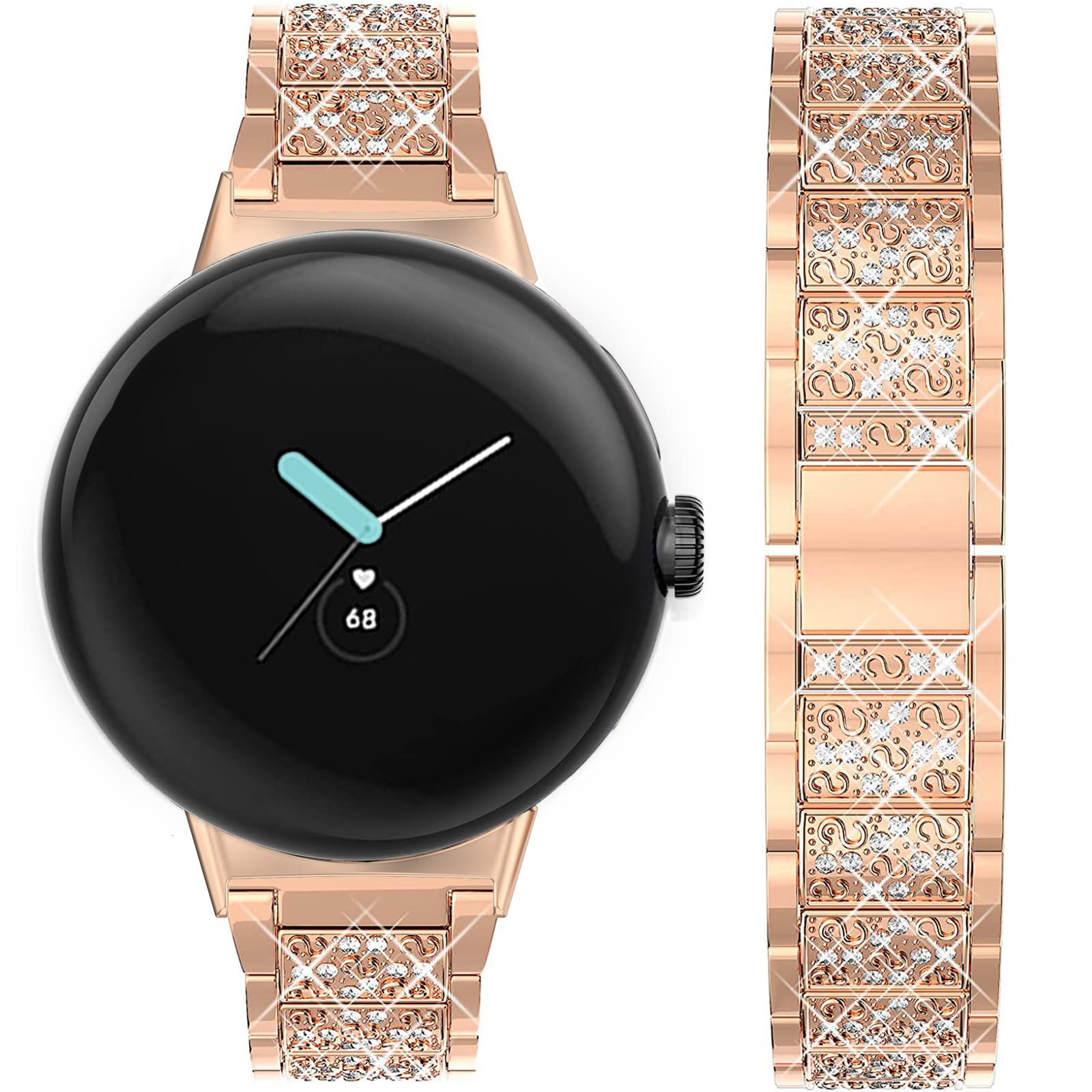 Miimall 41mm Bling Diamond Rhinestone Stainless Steel Band for Google Pixel Watch 3/2 (2024) - Elegant Replacement Strap for Women, Night Out & Special Occasions