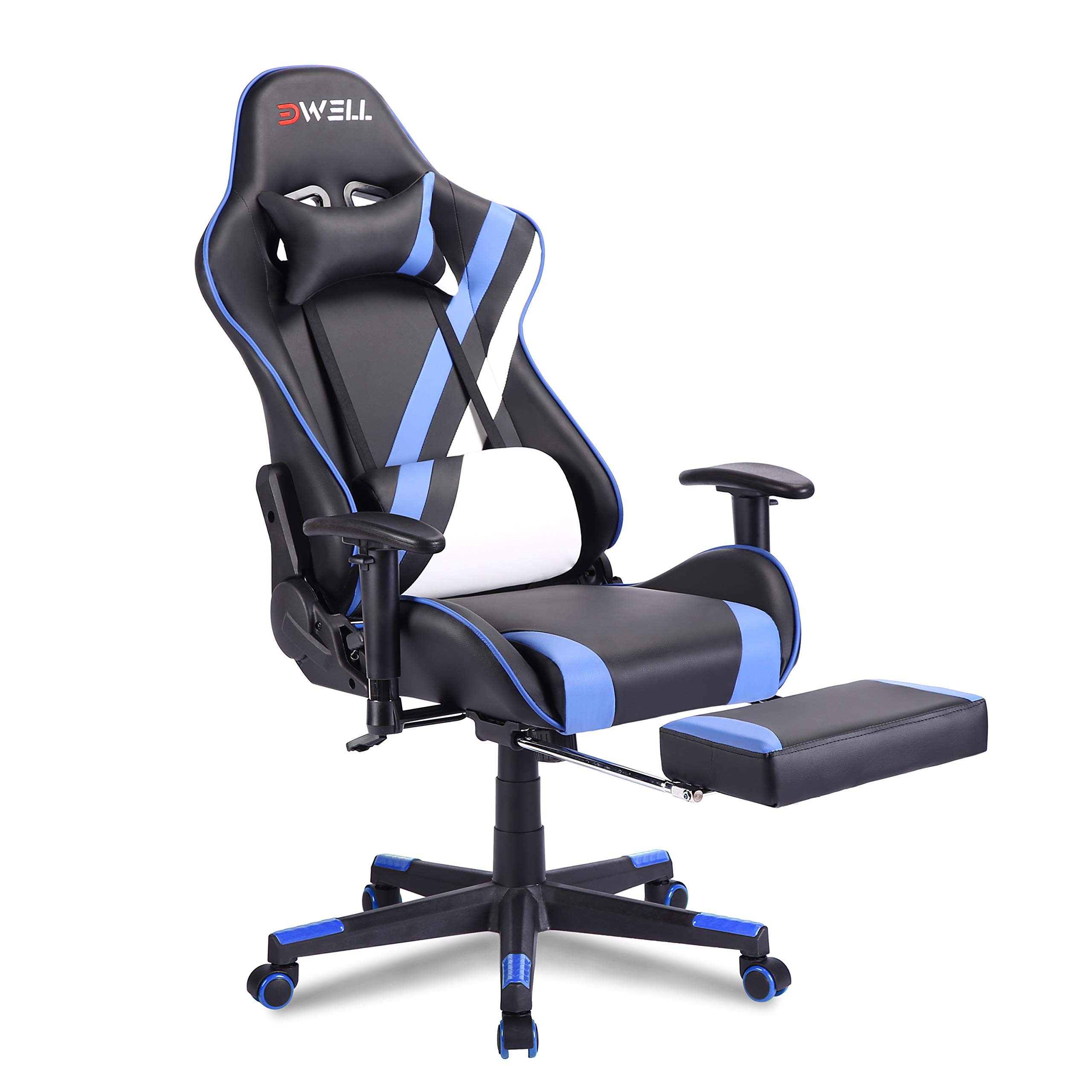 Premium Ergonomic Gaming Chair - Adjustable Racing Office Chair with Lumbar Support & Footrest - PU Leather PC Video Game Chair for Home & Office - Blue Executive Swivel Recliner for Gamers & Professionals