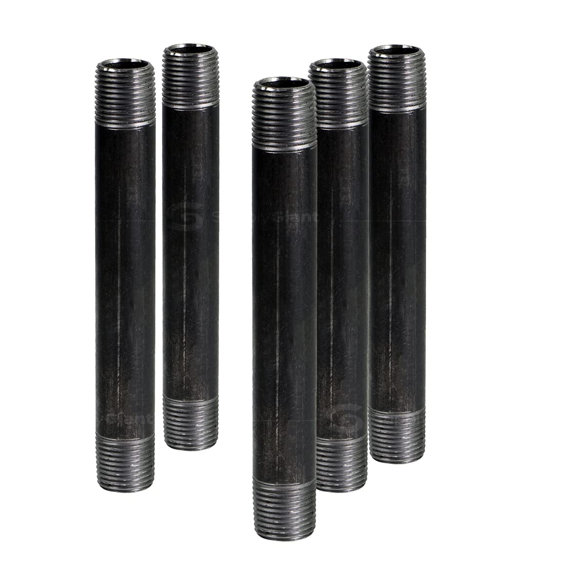 Everflow Supplies NPBL2010-5 Black Nipple Pipe - 5 Pack Brass Plumbing Fitting for Water Gas Lines - Perfect for DIY Home Repair, Bathroom & Kitchen Plumbing Projects