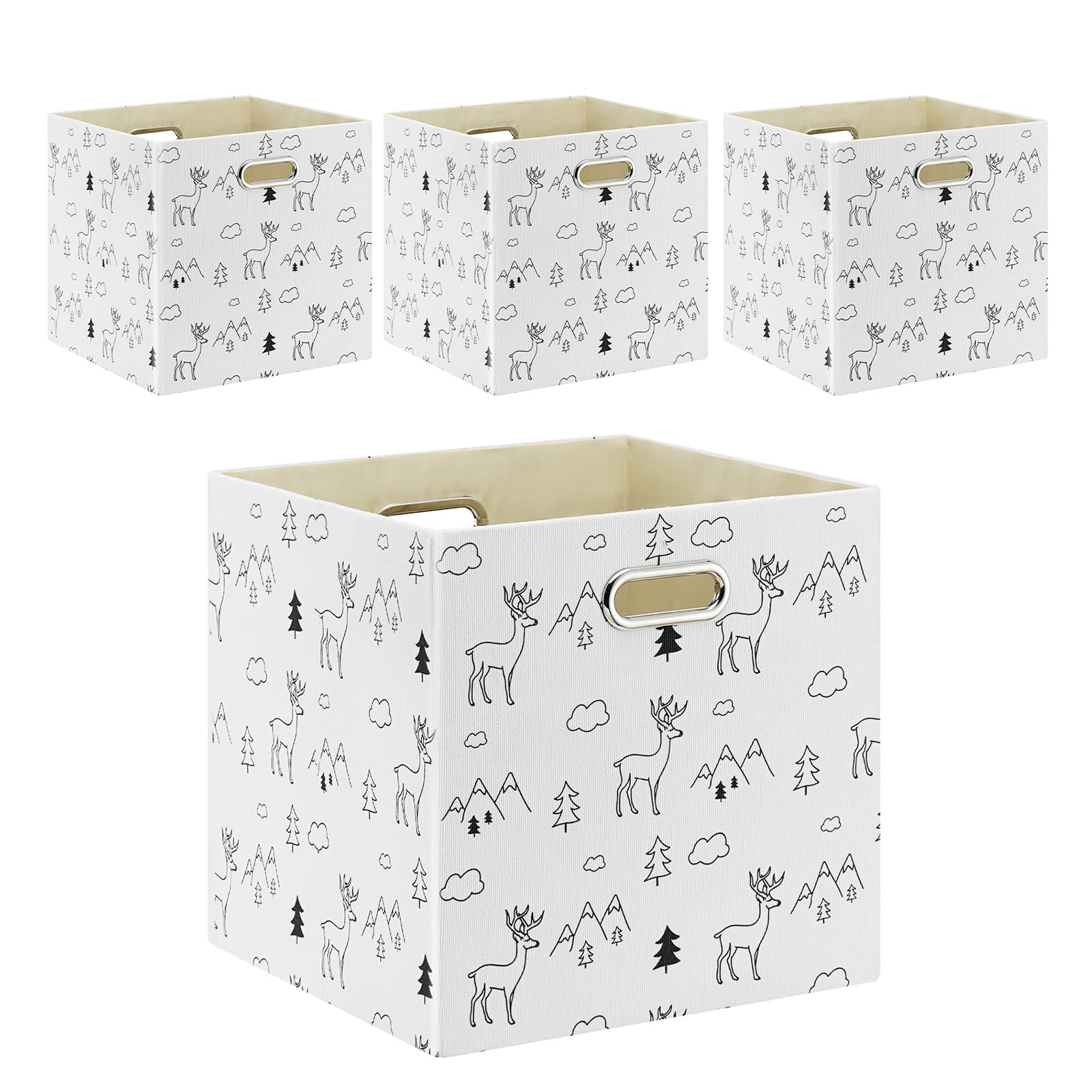 Fboxac 13x13 Inch Cube Storage Bins - Set of 4 Large Capacity Foldable Fabric Bins with Handles | Collapsible Organizer for Closet, Shelf, Cabinet, Bookcase | Perfect for Bedroom, Office, Kids Room Organization (Cute Graffiti Design)