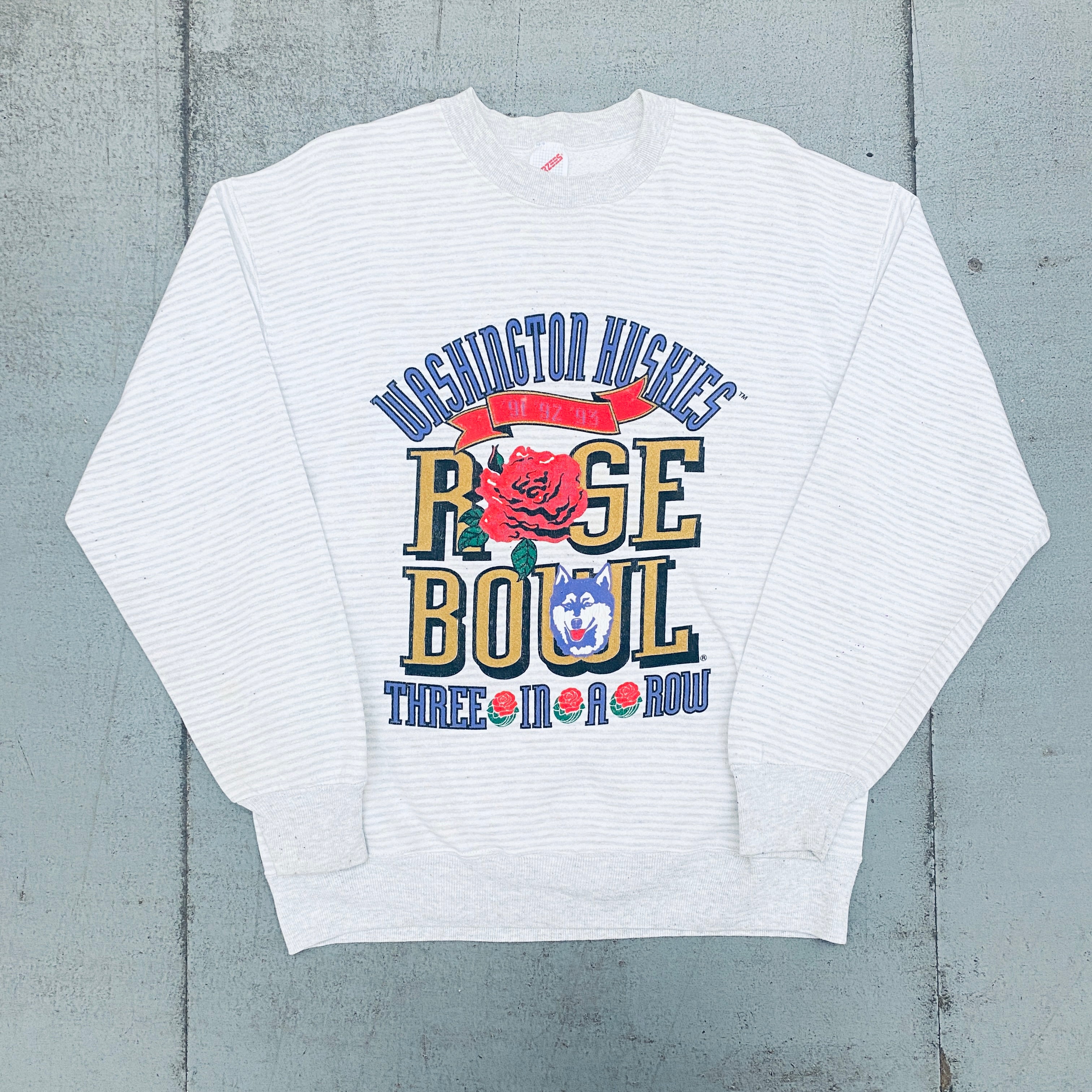 1993 Washington Huskies Three in a Row Rose Bowl Vintage Sweatshirt for Men - Perfect for Game Day, College Football Fans & Retro Sports Apparel Collectors