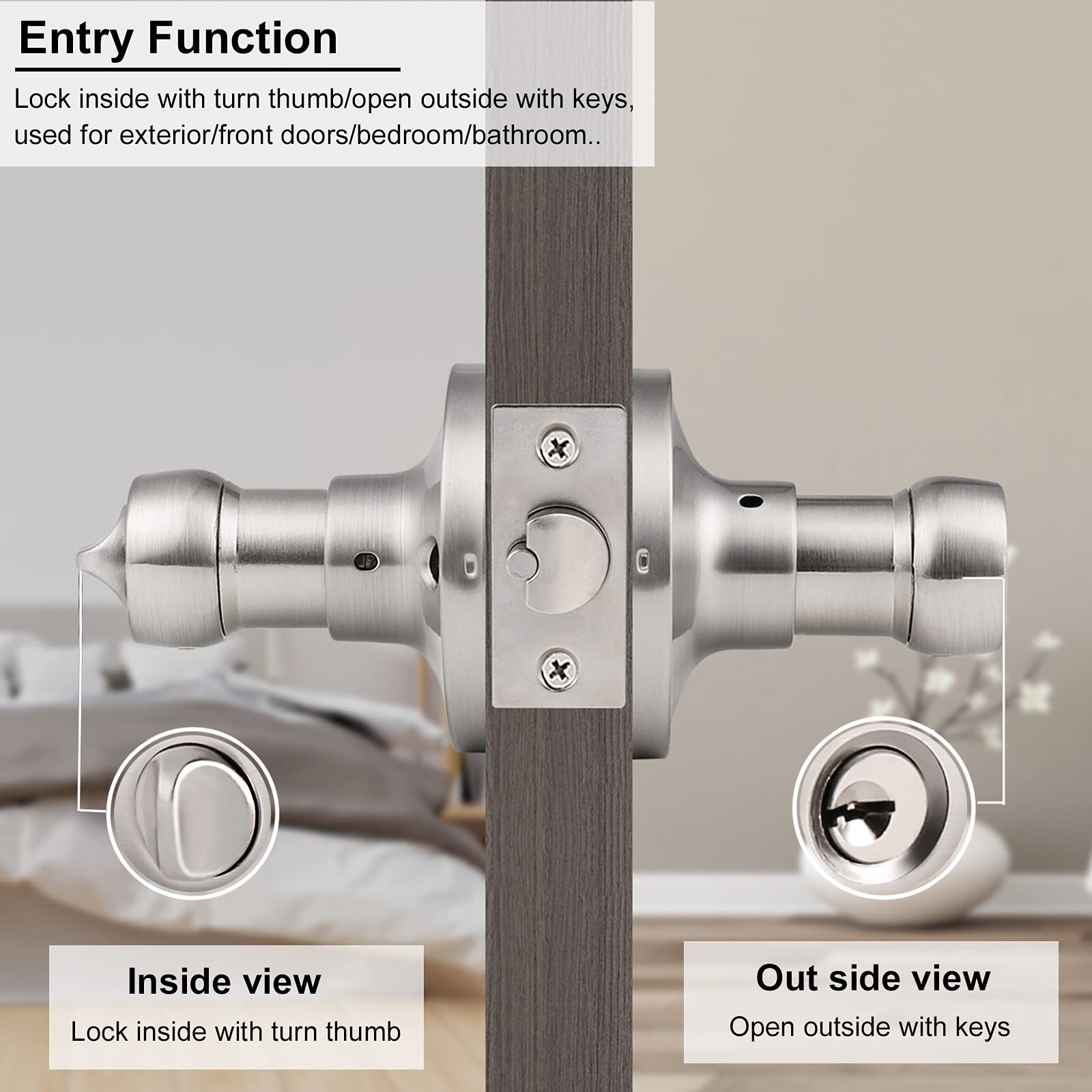 10 Pack Brushed Nickel Door Levers - Left or Right Handed Entry Door Handles with Keyed Lockset - Perfect for Home, Office & Commercial Entrance Doors
