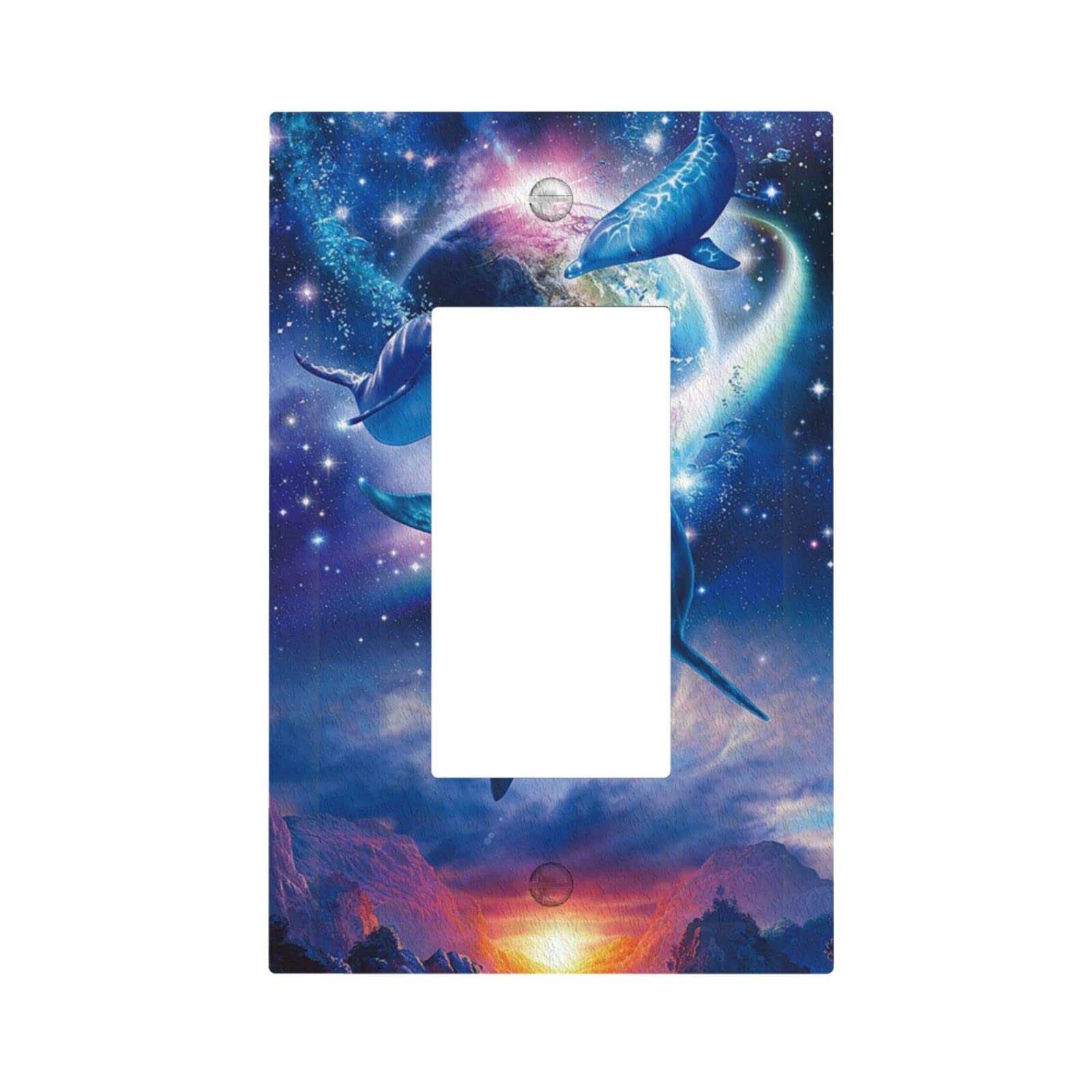 Olphins In Space Printed Wall Plate - Decorative Outlet Cover (3x5 Inch) - Perfect for Kids' Rooms, Themed Decor & Unique Home Accents