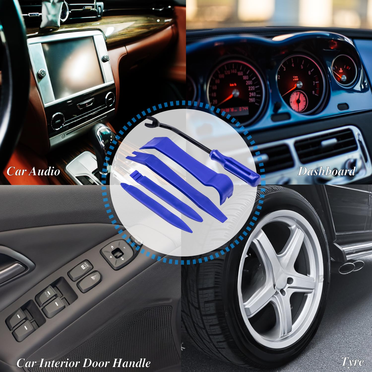5PCS Auto Trim Removal Tool Kit - No Scratch Plastic Pry Tools for Car Panel, Door & Window Fastener Removal - Vehicle Dash Radio Audio Installation Set (Blue) - Perfect for DIY Car Repairs & Professional Auto Detailing