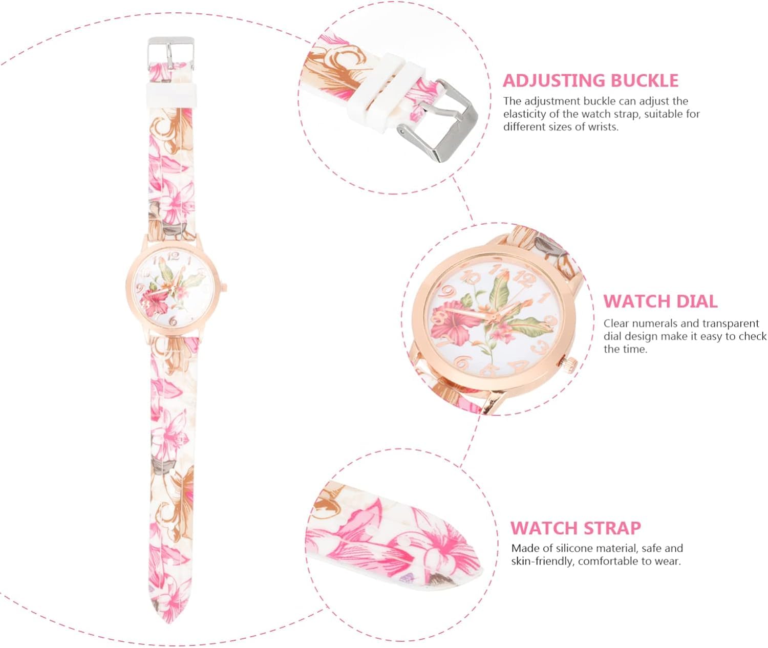 TONSY Women's Floral Print Analog Watch with Multi-Color Dial & Pink Leather Strap - Elegant Fashion Accessory for Casual Wear, Office & Special Occasions