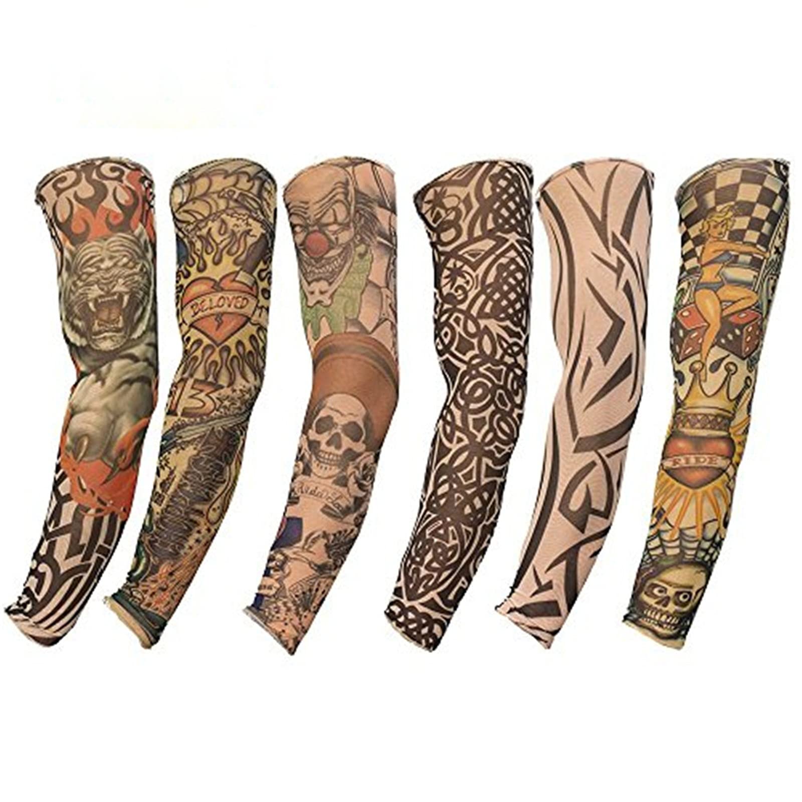 6-Pack Fake Tattoo Arm Sleeves for Men & Women - UV Protection Sunscreen Nylon Stretch Sleeves for Cycling, Basketball & Outdoor Sports | Breathable & Comfortable Tattoo Cover