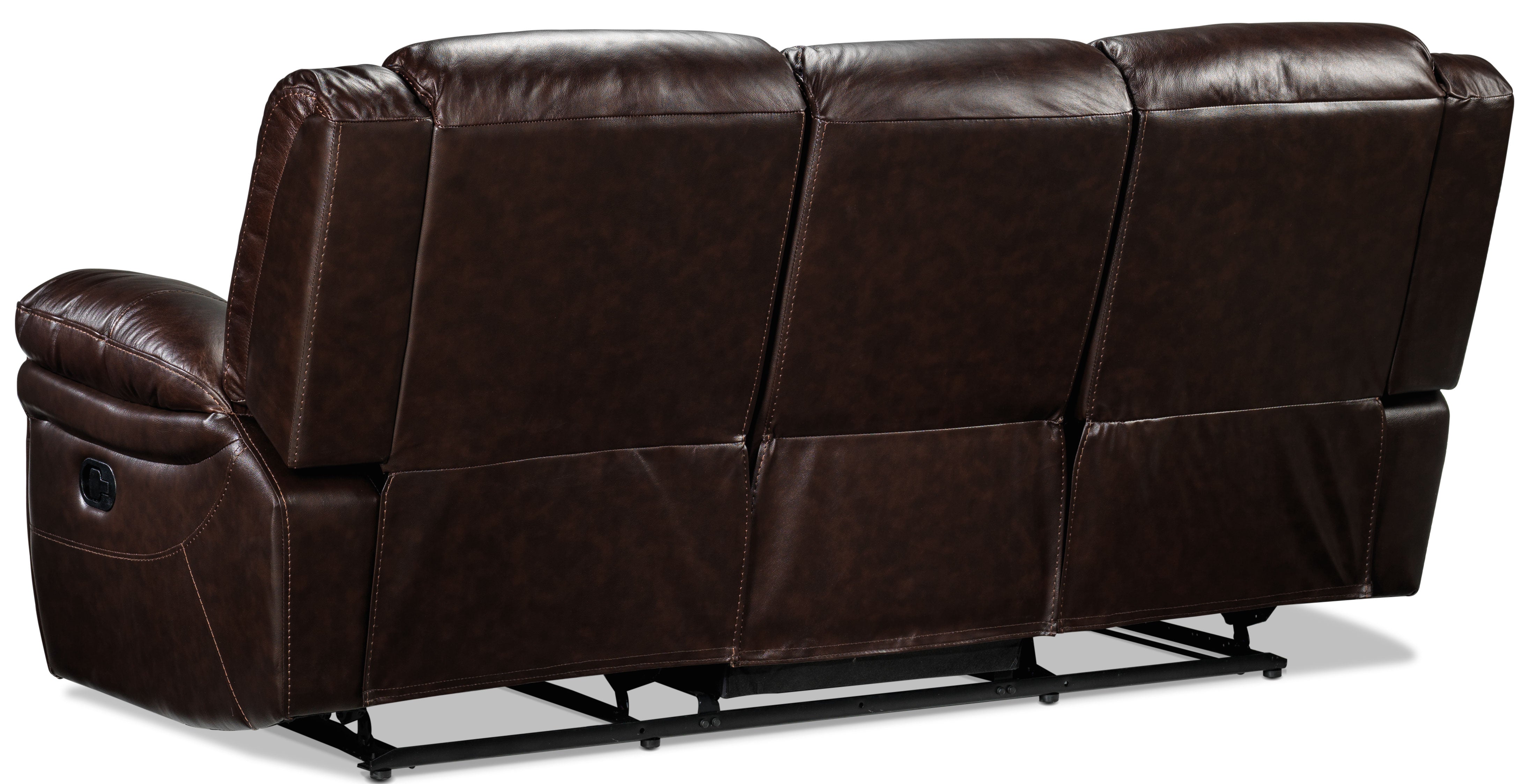 Premium Cooper Leather Reclining Sofa & Loveseat Set with Console - Genuine Brown Leather Living Room Furniture for Home Theater & Family Gatherings