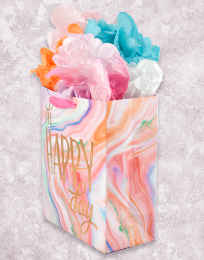 Happy Day Marble Gift Bags - Elegant Party Favor Pouches for Weddings, Baby Showers & Special Occasions | Perfect for Garden Parties, Bridal Events & Birthday Celebrations
