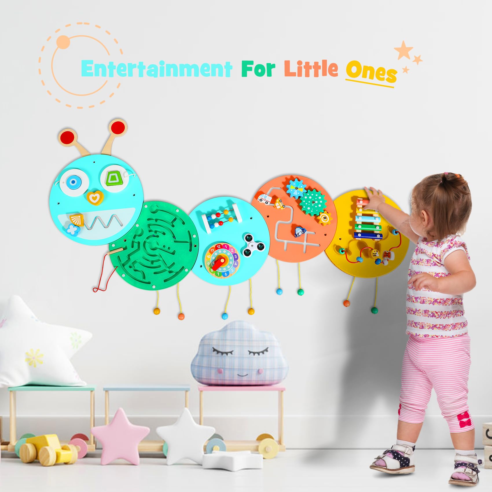 Montessori Sensory Busy Board for Toddlers - Wall Activity Panel with Caterpillar Design, Learning Toys for Daycare & Playroom - Perfect for Early Childhood Development & Sensory Play