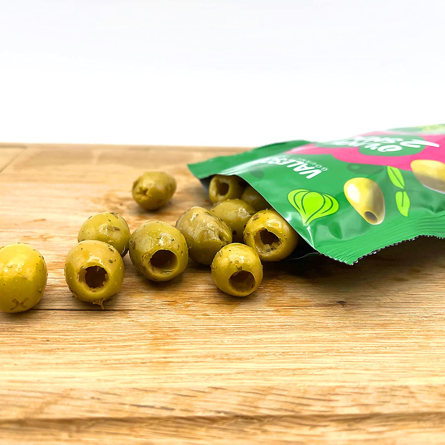 Valesco Gourmet Pitted Green Olives with Basil & Garlic - 3 oz (Pack of 4) | Mediterranean Snack, Charcuterie Board Essential, Healthy Appetizer & Salad Topping