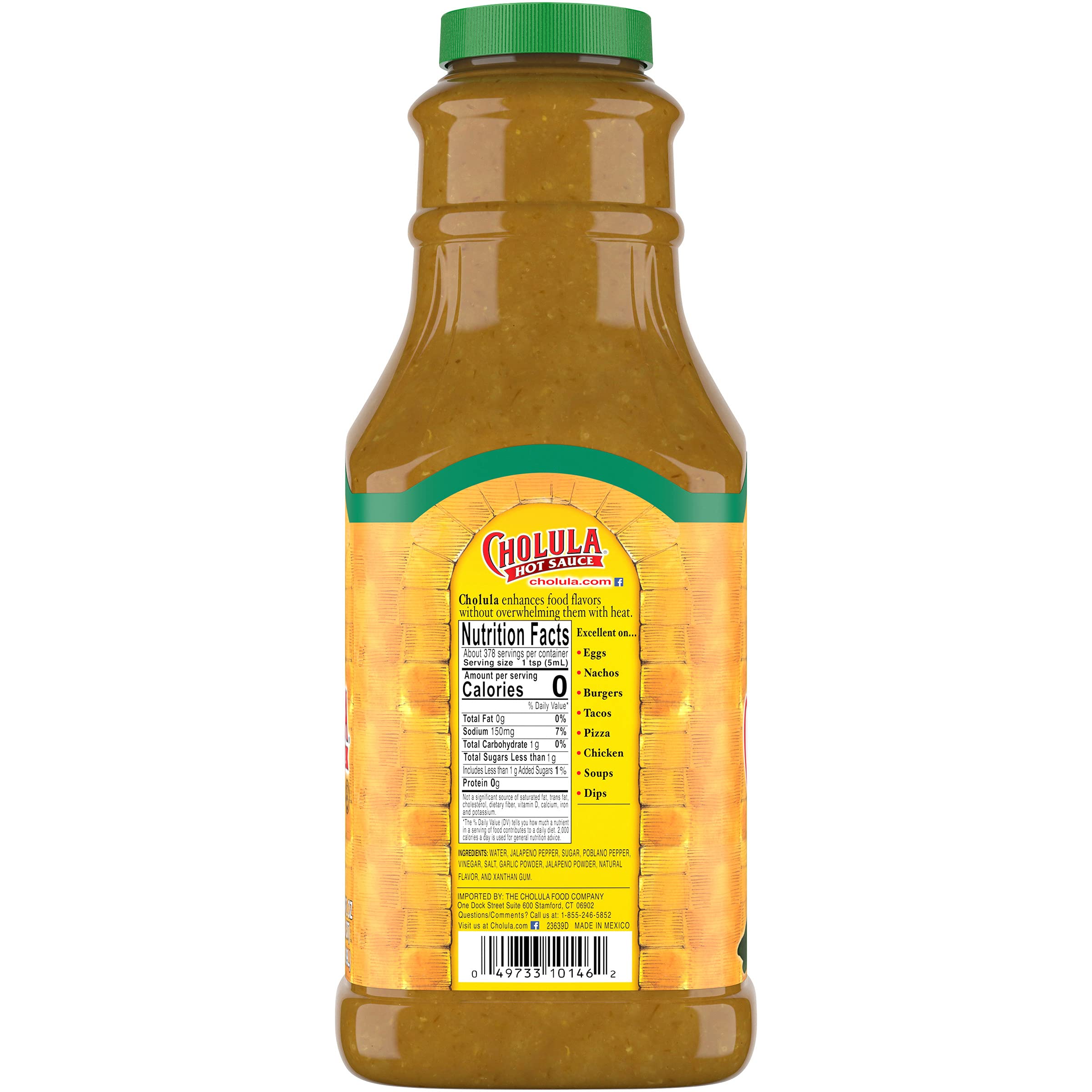 Cholula Green Pepper Hot Sauce - 64 fl oz Bulk Green Jalapeno Hot Sauce for Eggs, Fried Chicken, Tuna & More | Perfect for Tacos, Nachos, BBQ & Home Cooking