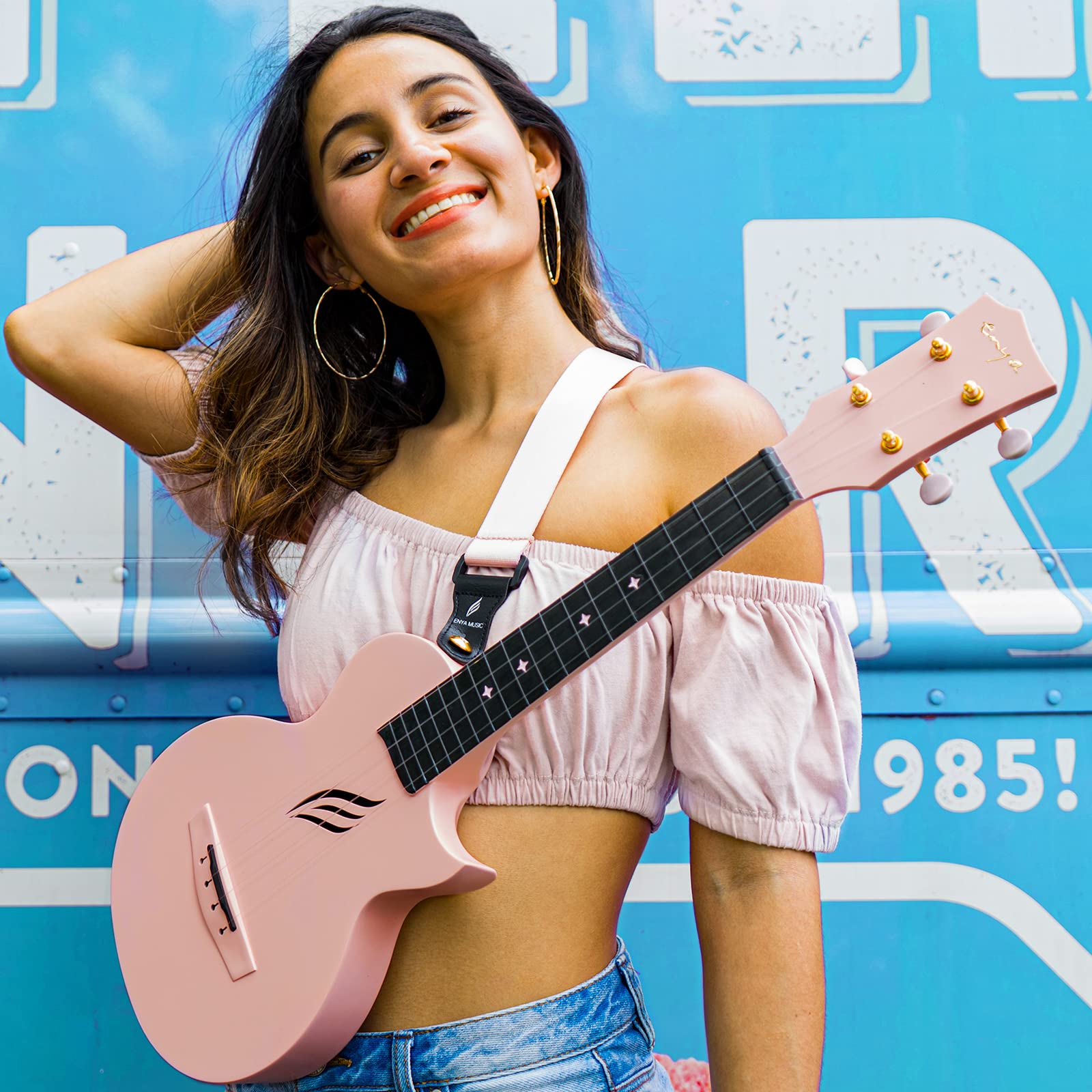 Enya Nova U 23'' Carbon Fiber Travel Ukulele Beginner Kit with Online Lessons, Case, Strap, Capo & Strings - Pink | Portable Concert Ukulele for Travel, Camping, Beach & Gift Giving