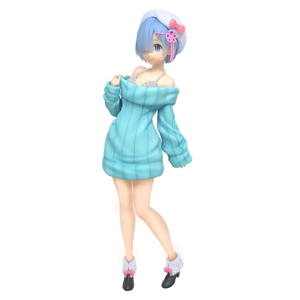 JJRPPFF Rem Anime Figure - 9.1 Inch Zero Character Model in Blue Knitted Dress, Lifelike PVC Doll for Collectors | Perfect Gift for Anime Fans & Home Decor