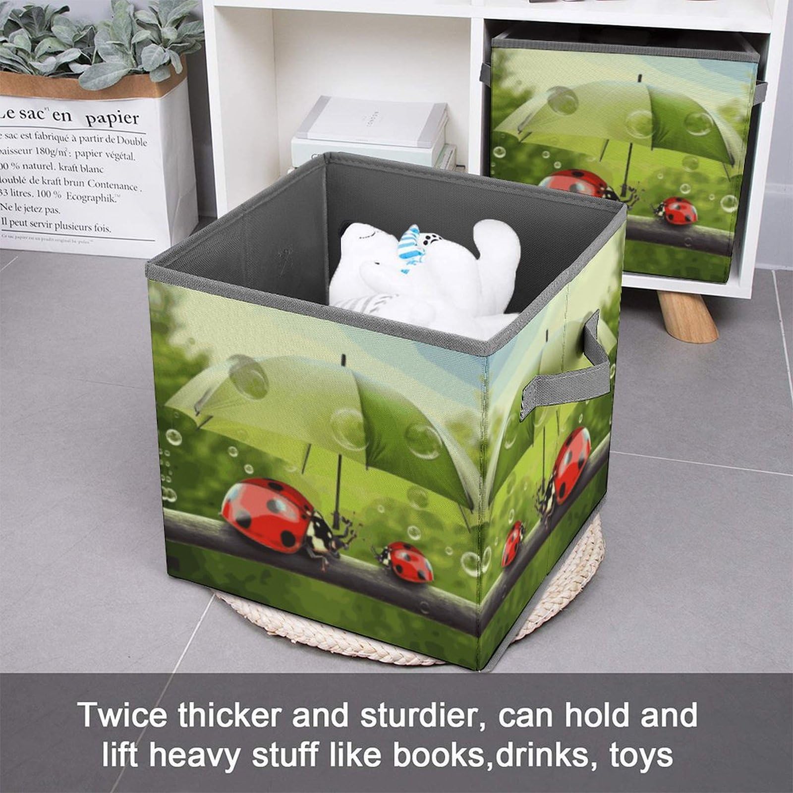 Funny Ladybug Storage Box with Umbrella Handle - Foldable Clothes Organizer for Cabinet, Shelf & Closet | Perfect for Kids' Room, Nursery & Seasonal Clothing Storage