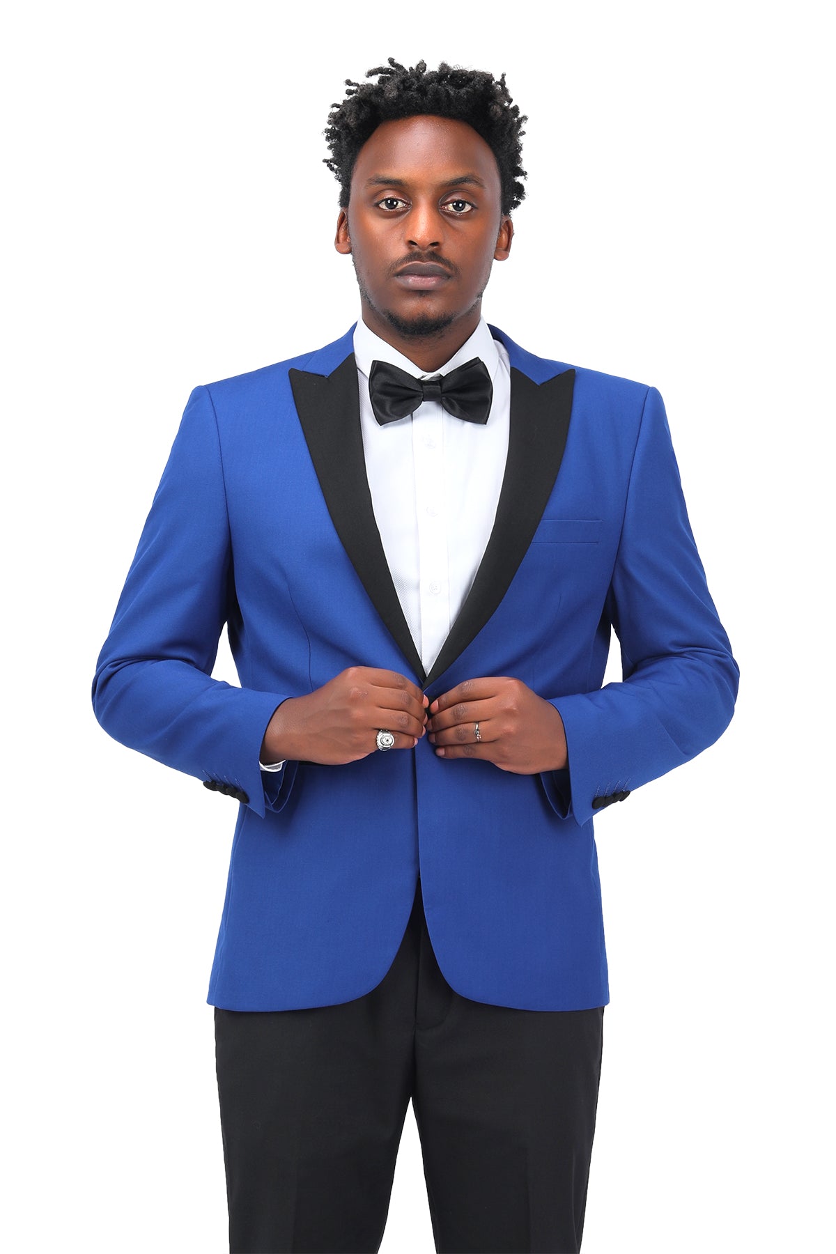 3 Piece Men's Slim Fit One Button Peaked Lapel Tuxedo Suit in Navy Blue | Formal Wedding, Prom & Business Attire