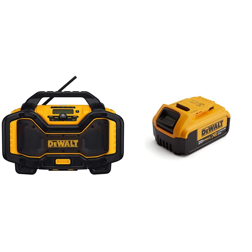 DEWALT 20V MAX Bluetooth Jobsite Radio (DCR025) with 4Ah Battery (DCB204) - Portable Worksite Speaker for Construction, Outdoor & Garage Use