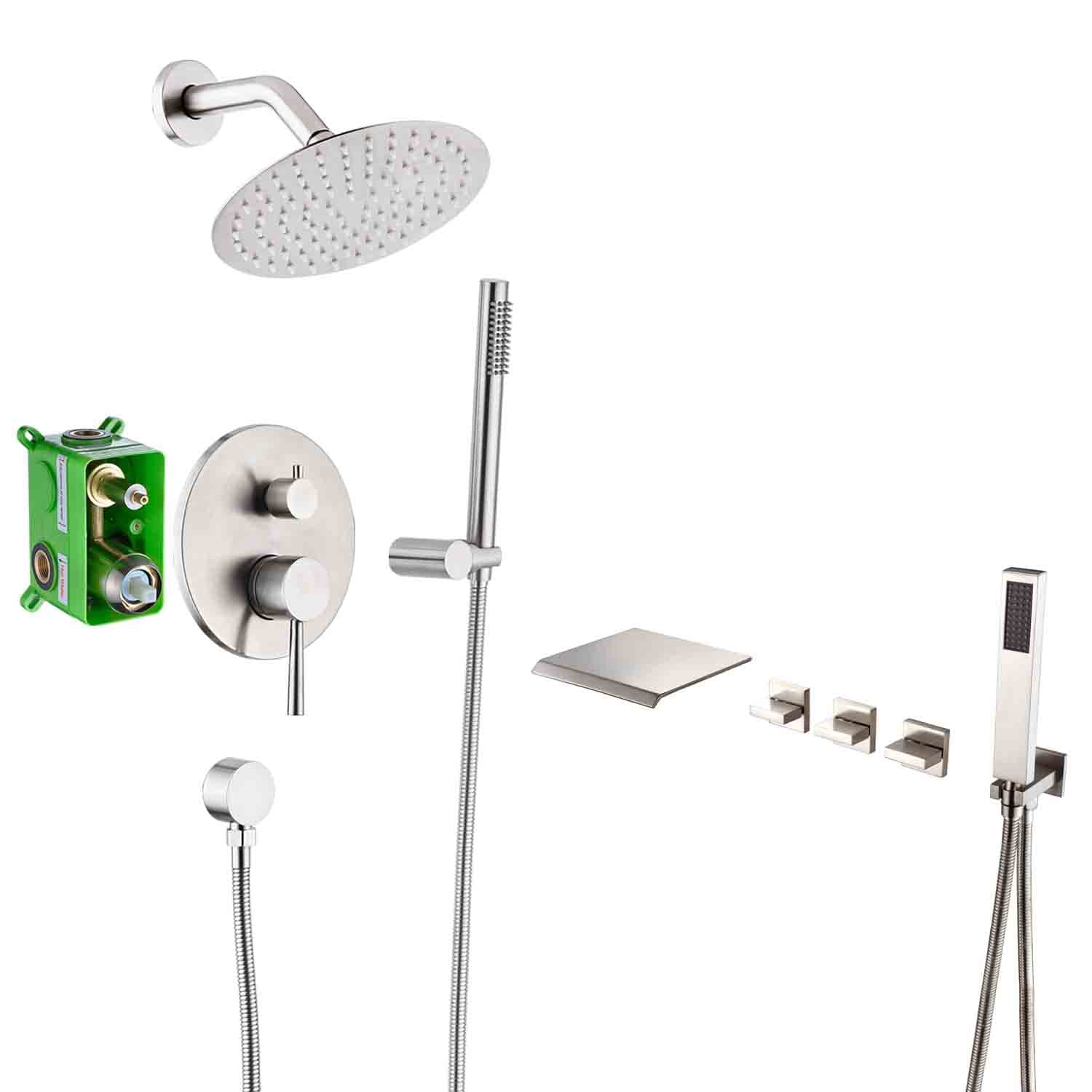 Premium Shower System S3223NI with Wall Mount Waterfall Tub Faucet S2129NW - Luxury Bathroom Upgrade for Spa-Like Experience