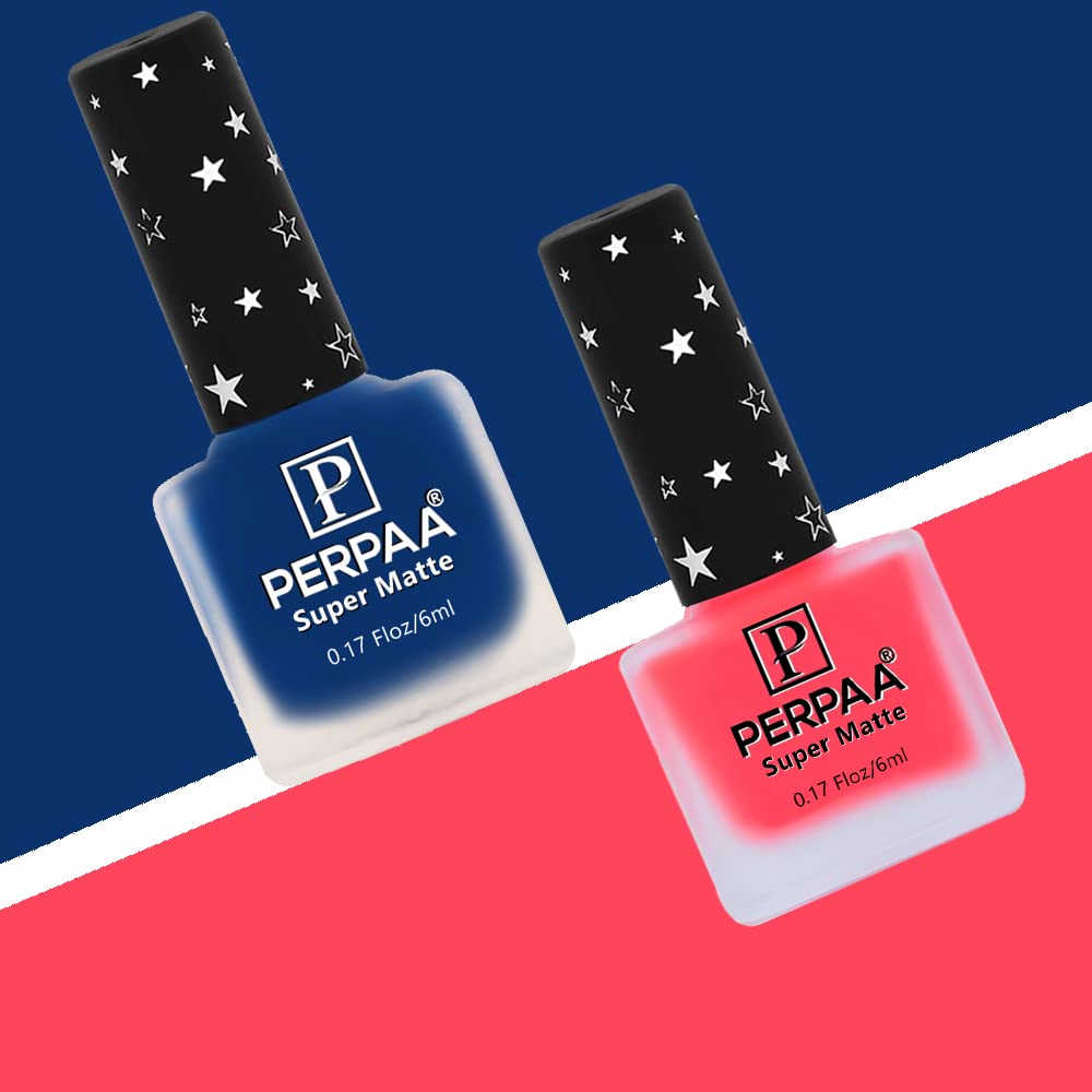 PERPAA® Super Matte Nail Polish Set - Non-Toxic, Long Lasting, Chip Resistant & Quick Dry Nail Enamel (2 Pack - Pink & Dark Blue) | Vegan & Cruelty-Free | Perfect for Everyday Wear, Parties & Special Occasions