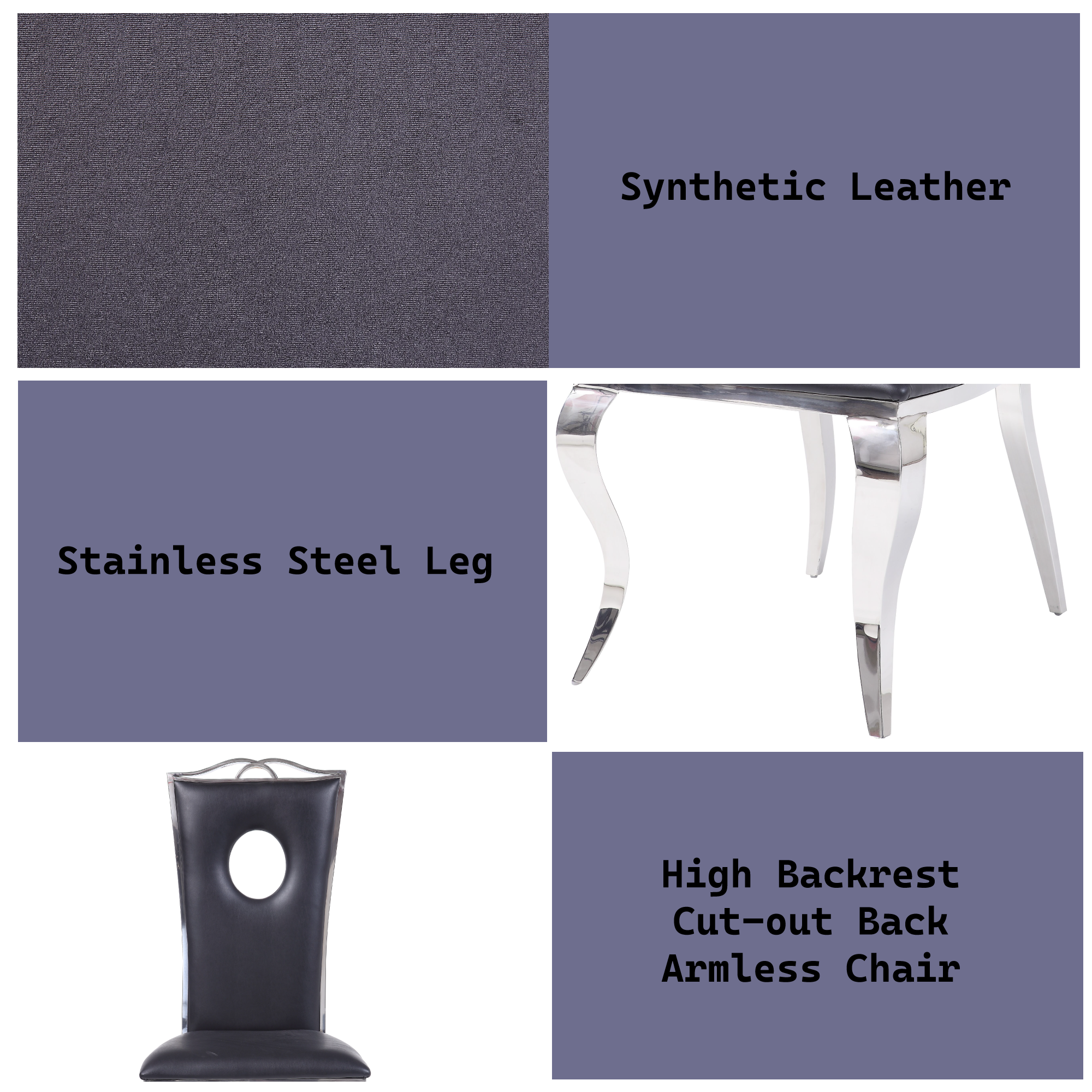 Modern Black & Stainless Steel Dining Chairs with Cutout Back Design - Set of 2 Contemporary Kitchen Chairs for Dining Room, Breakfast Nook or Office Workspace