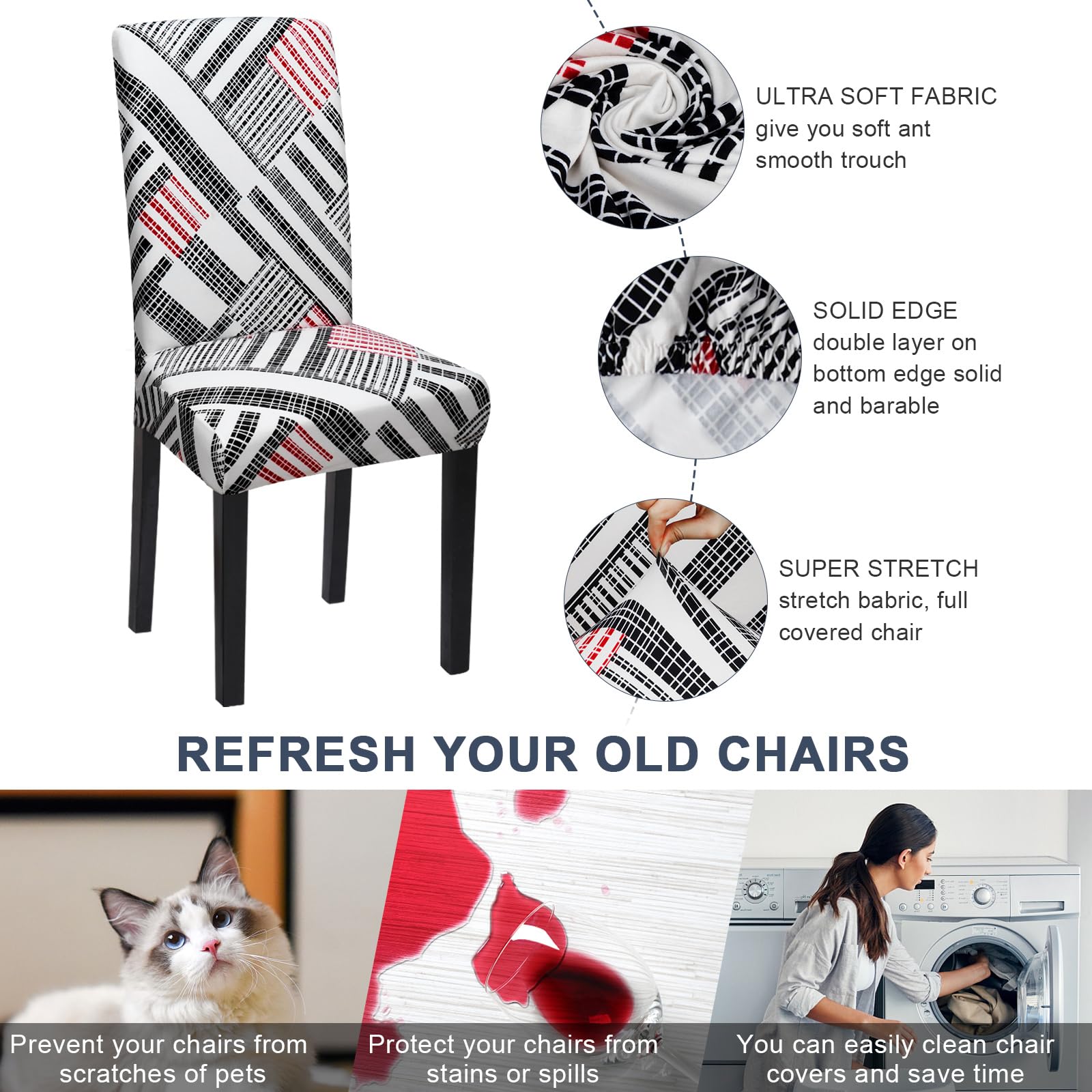 Stretch Dining Chair Covers Set of 4 - Washable Spandex Slipcovers for Kitchen, Hotel, Wedding & Home Decor - Perfect for Dining Room, Restaurant & Special Events