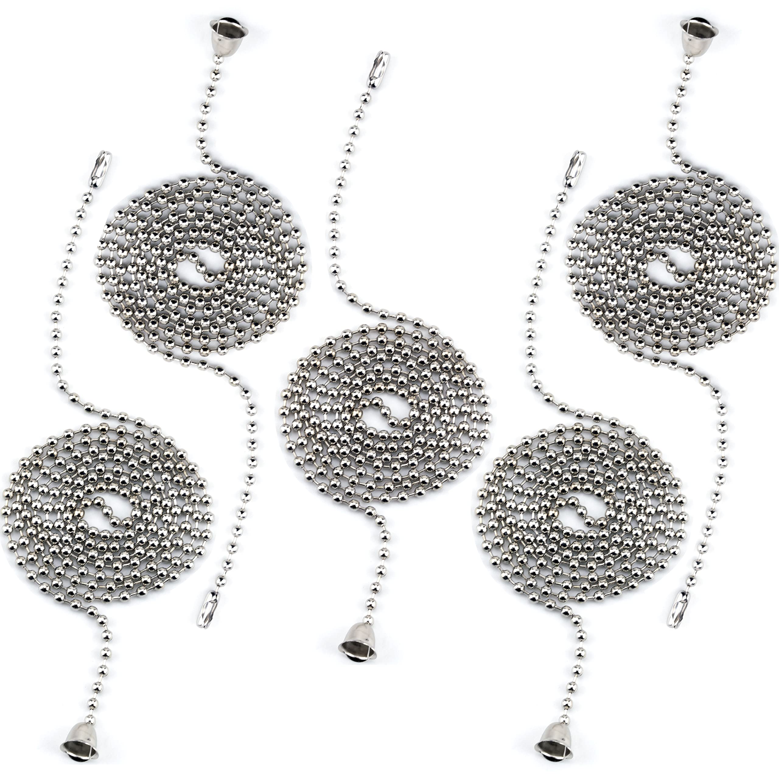 5 Pack 40-Inch Extra Long Beaded Ball Chain Pull Extender - 3mm Diameter Fan Cord with Connector for Ceiling Fan Light Switch - Perfect for Hard-to-Reach Ceiling Fans, Pendant Lights & Wall Switches