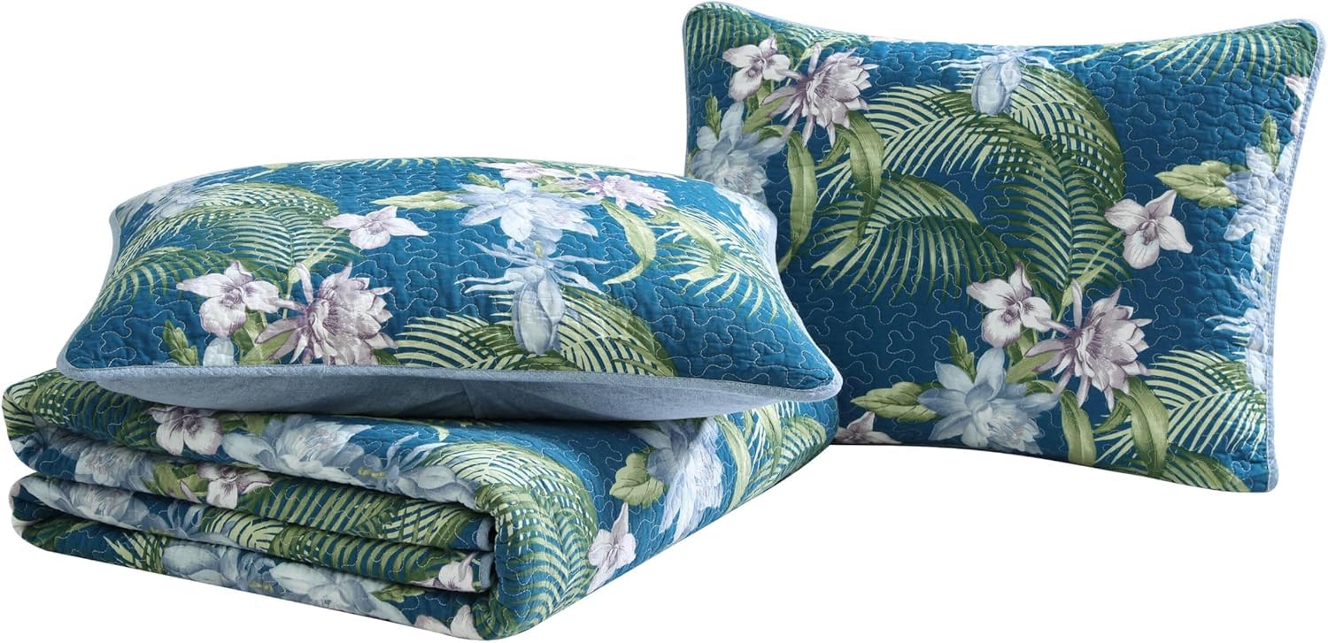 Tommy Bahama King Size Reversible Cotton Quilt Set with Matching Shams - Breathable All Seasons Bedding in Southern Breeze Dark Blue | Perfect for Master Bedroom, Guest Room & Coastal Home Decor