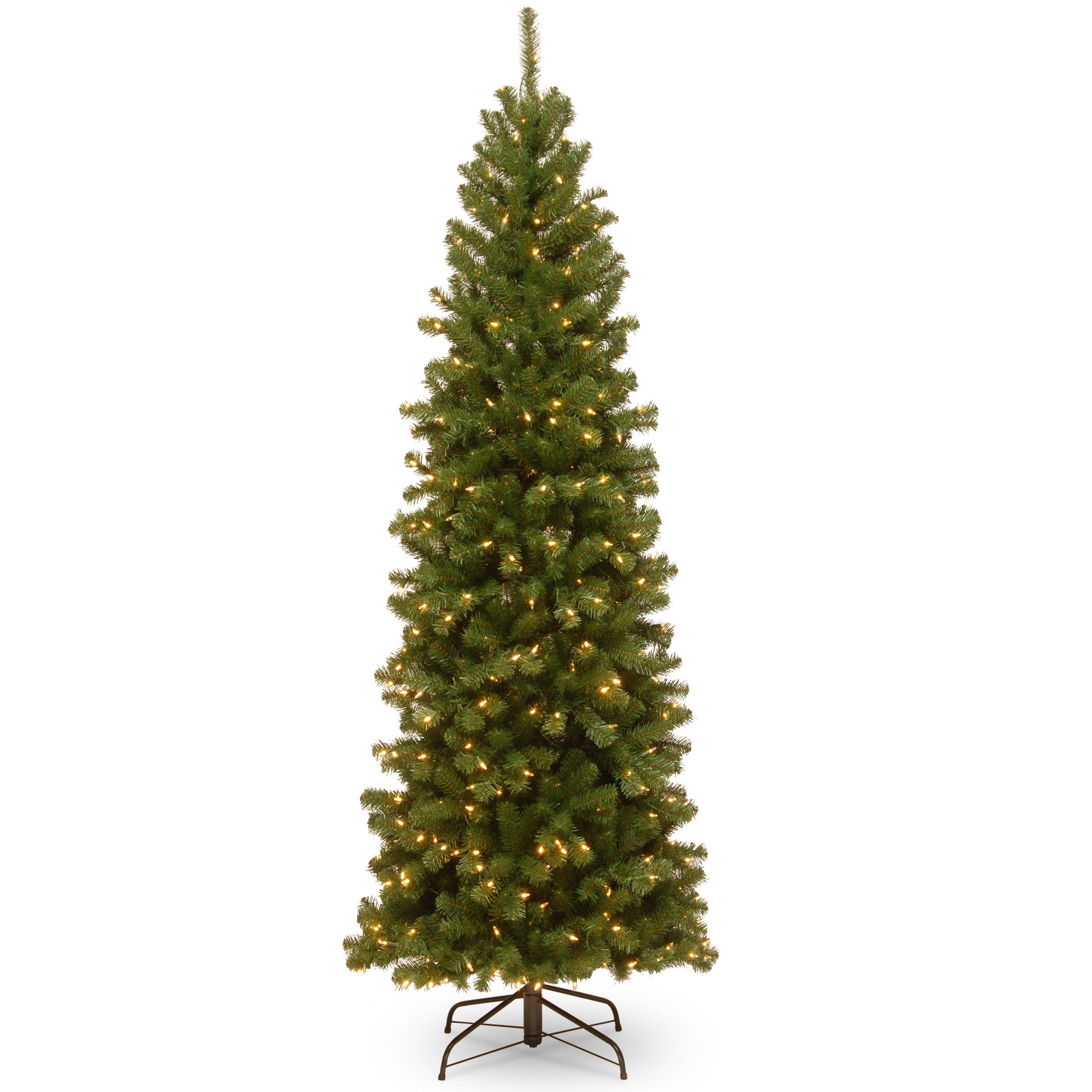 6.5 ft Pre-Lit North Valley Spruce Pencil Slim Artificial Christmas Tree with 300 Clear LED Lights - Perfect for Small Spaces, Apartments & Office Decor