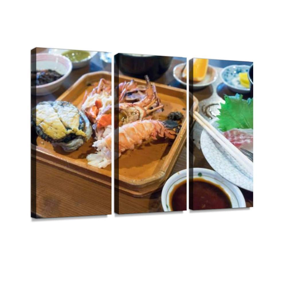 Blaverr 3 Panel Wall Art - Modern Canvas Prints of Grilled Japanese Spiny Lobster & Fresh Abalones - Home Decor for Living Room, Bedroom, Kitchen & Dining Room - Ready to Hang Seascape Artwork for Coastal & Seafood Lovers