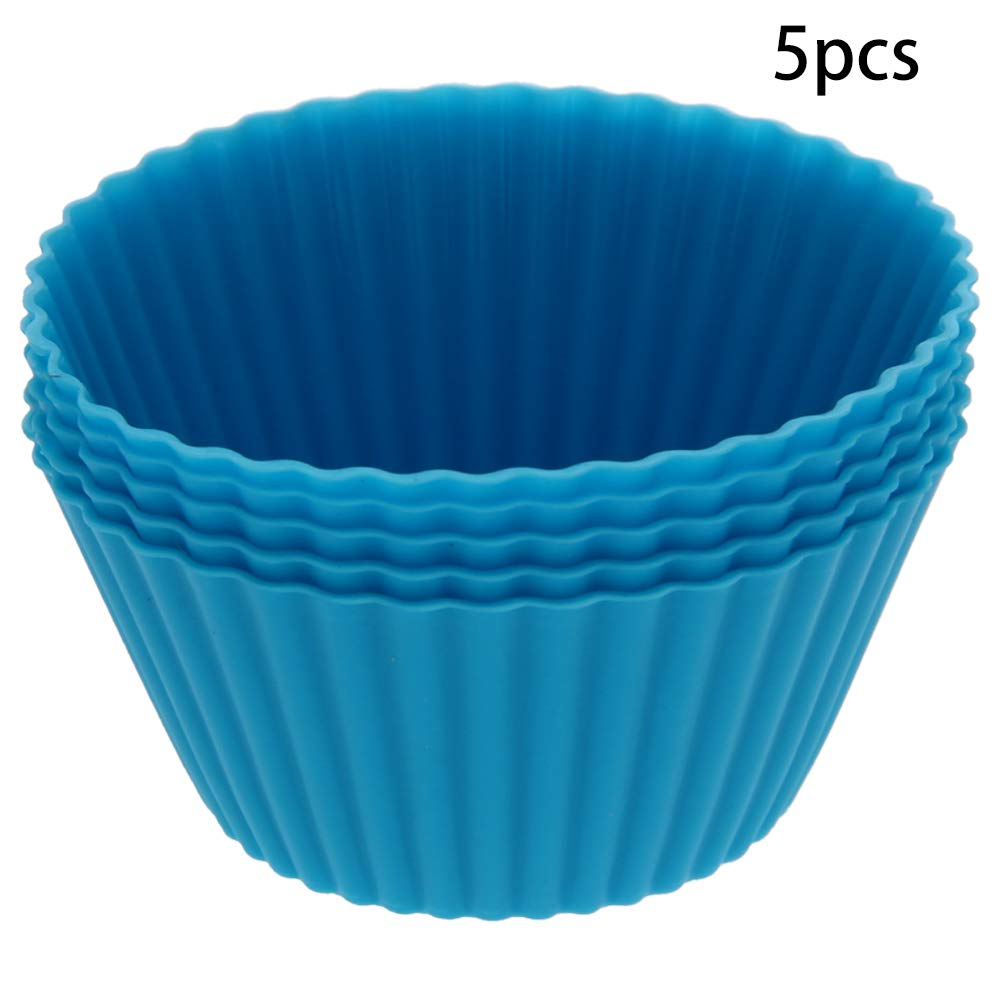 Utoolmart Reusable Silicone Baking Cups - 5-Piece Non-Stick Sky Blue Cupcake Molds for Baking, Party, Halloween & Christmas | Perfect for Muffins, Cupcakes & Desserts