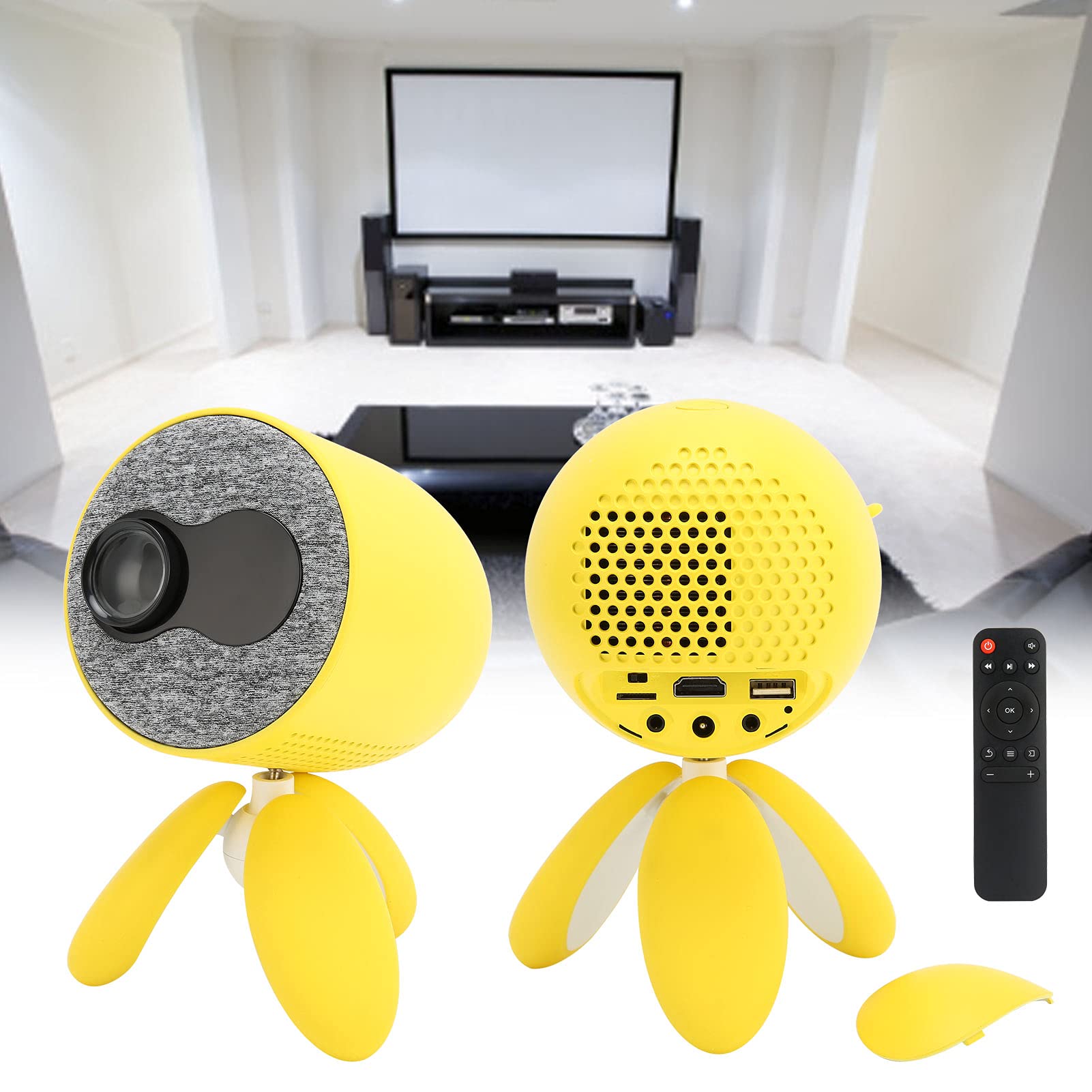 Mini Projector for Home Theater, 1080P HD Video Projector with Remote Control & 360° Rotatable Tripod - Built-in Speakers, Portable Movie Projector for Holiday Parties, Movie Nights & Outdoor Camping (UK Plug)