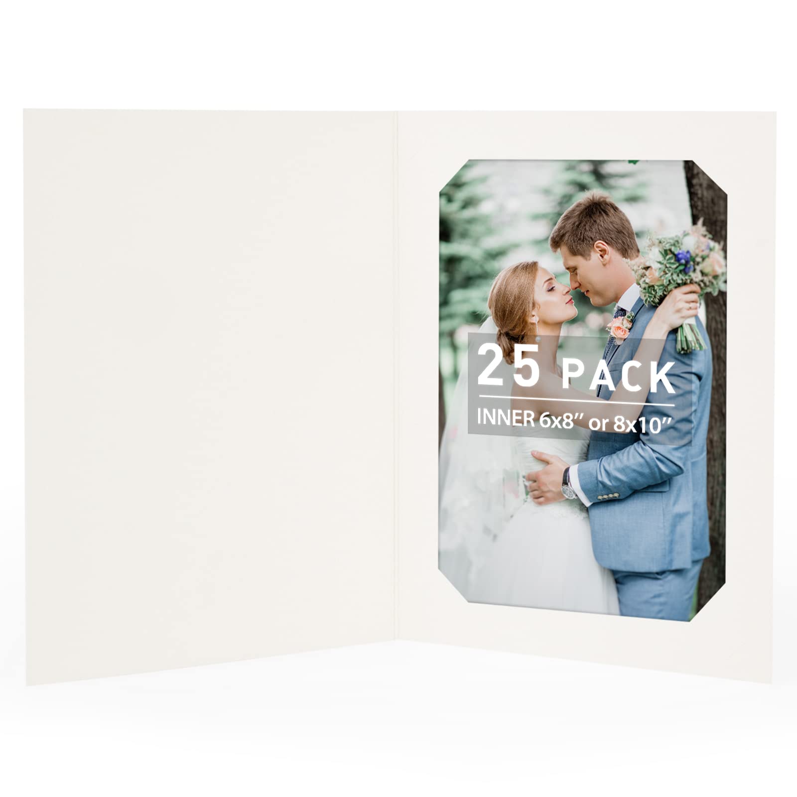 Golden State Art 25-Pack 6x8 or 8x10 Photo Folders - Ivory Cardboard Picture Frames & Paper Frame Cards for Greetings, Invitations - Perfect for Graduation, Christmas, Wedding & Special Events - Display Memories in Style