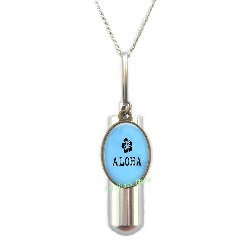 AllGlassCharm Aloha Urn Necklace - Hibiscus Flower Cremation Jewelry for Ashes - Hawaiian Memorial Keepsake - Perfect for Beach Memorials & Ocean Scatterings