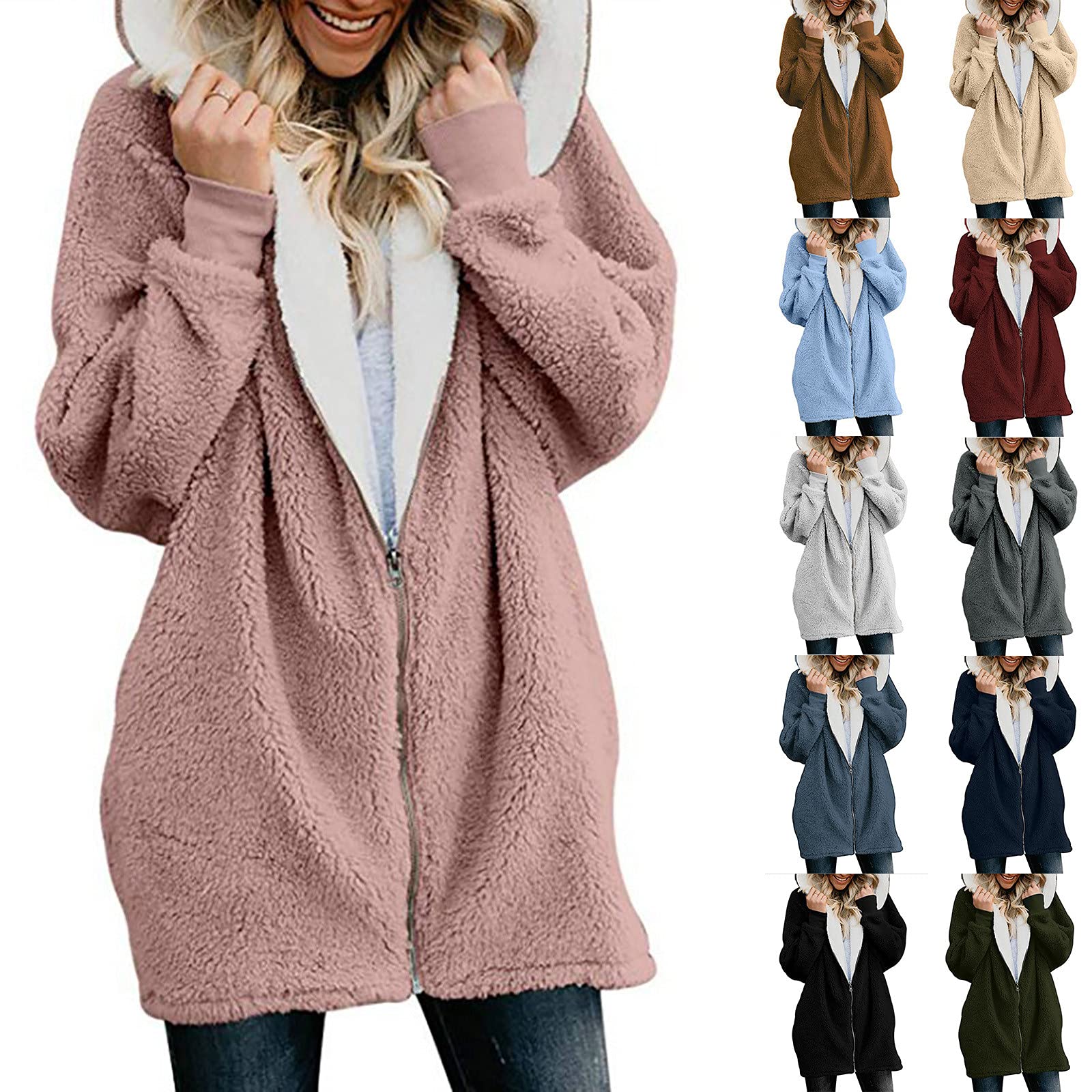 Women's Hooded Zip-Up Sweatshirt - Long Sleeve Solid Color Pullover Jacket & Cardigan for Casual Wear, Workout, and Outdoor Activities