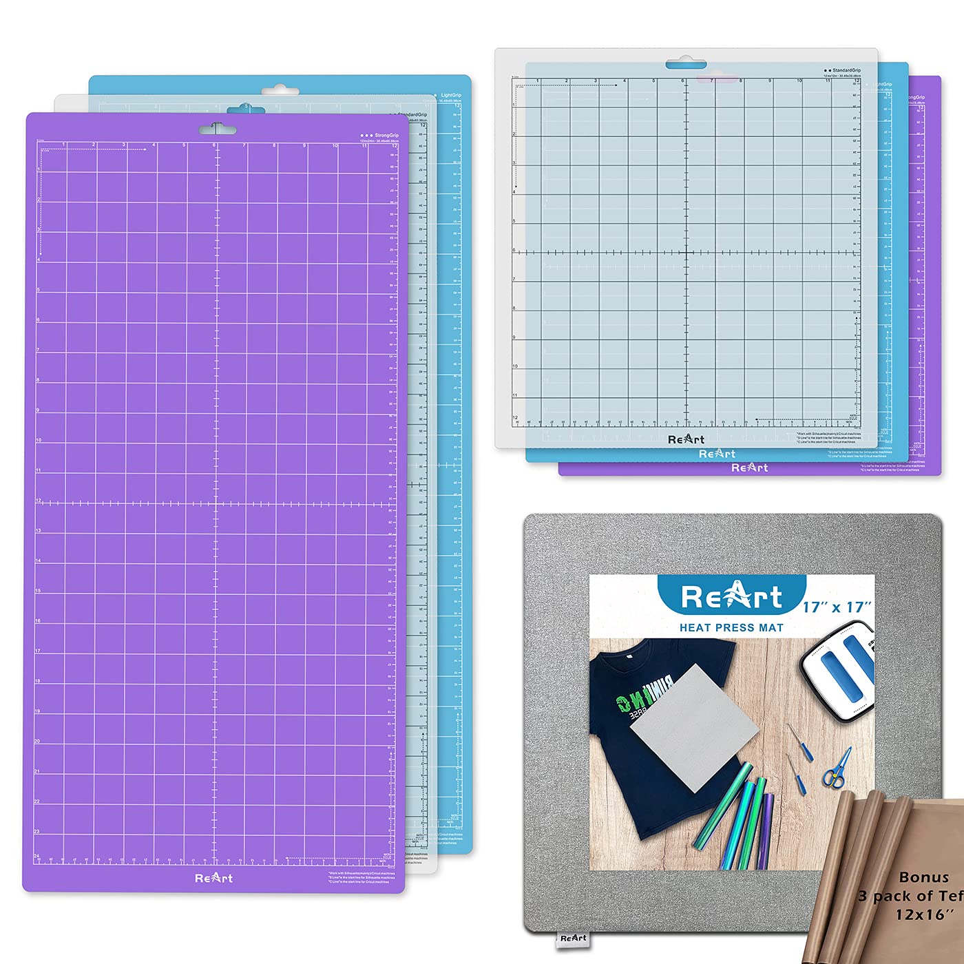 6 Pack Heat Press Mat 17x17 Inches - Premium Cutting Mat Variety for Silhouette & Cricut Machines - Perfect for DIY Crafts, T-Shirt Printing & Vinyl Projects