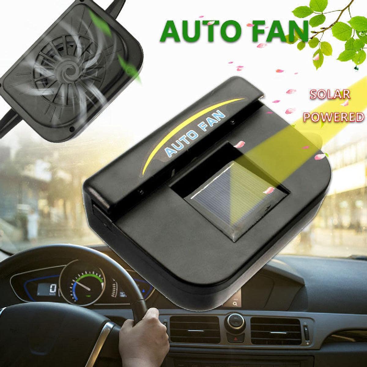 MACHSWON Portable Solar Car Fan - 12V Large Air Vent Fan for Automobiles | Car Air Cooler & Refresher | Black | Perfect for Road Trips & Hot Summer Days