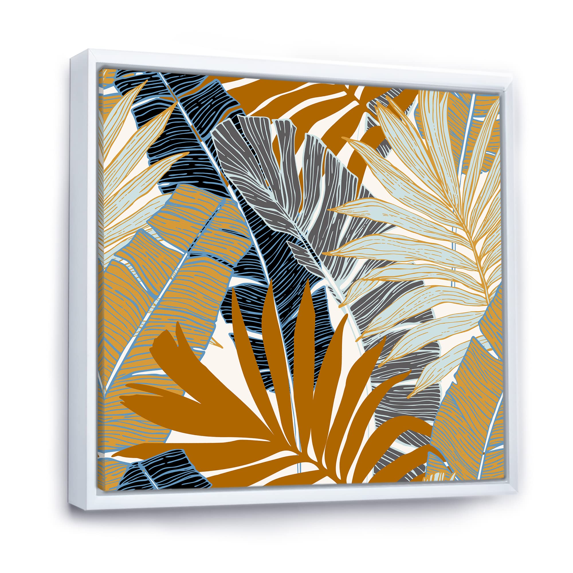 Abstract Tropical Summer Palm Tree & Banana Leaves Canvas Wall Art Print - Modern Framed Home Decor for Living Room, Bedroom & Office