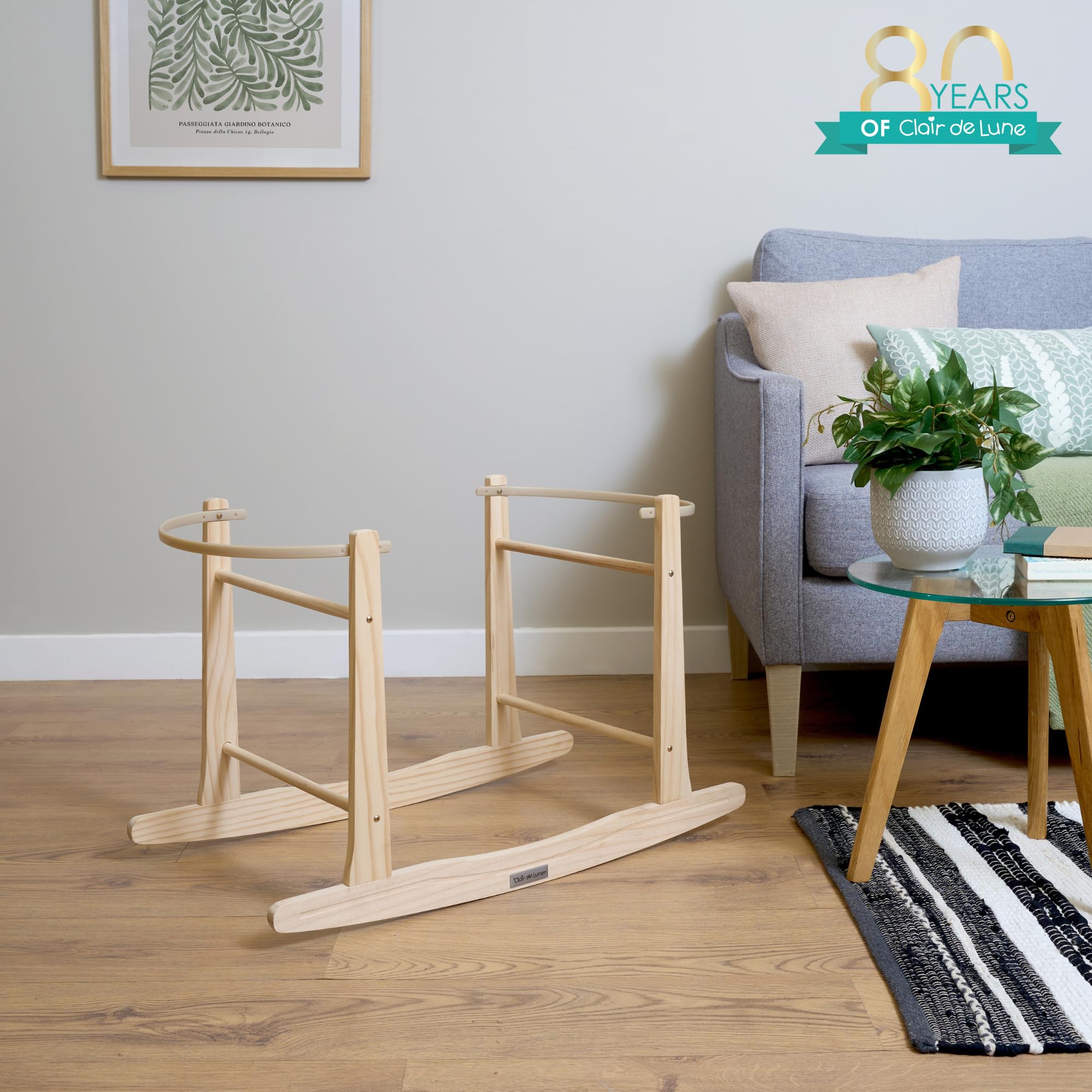 Clair de Lune Natural Wooden Rocking Moses Basket Stand - Handcrafted Baby Crib for Nursery, Bedroom & Gift (Perfect for Newborns, Christenings & Baby Showers)